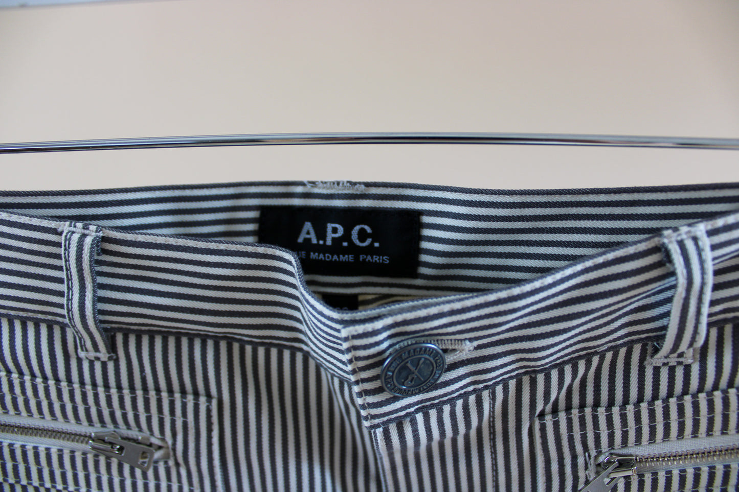 A.P.C Striped Cotton Straight Leg Trousers Size 26