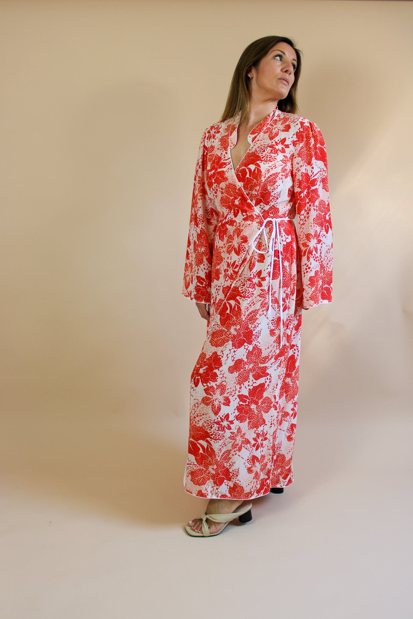 RIXO Cindy Silk Floral Print Maxi Wrap Dress Size M/ 12