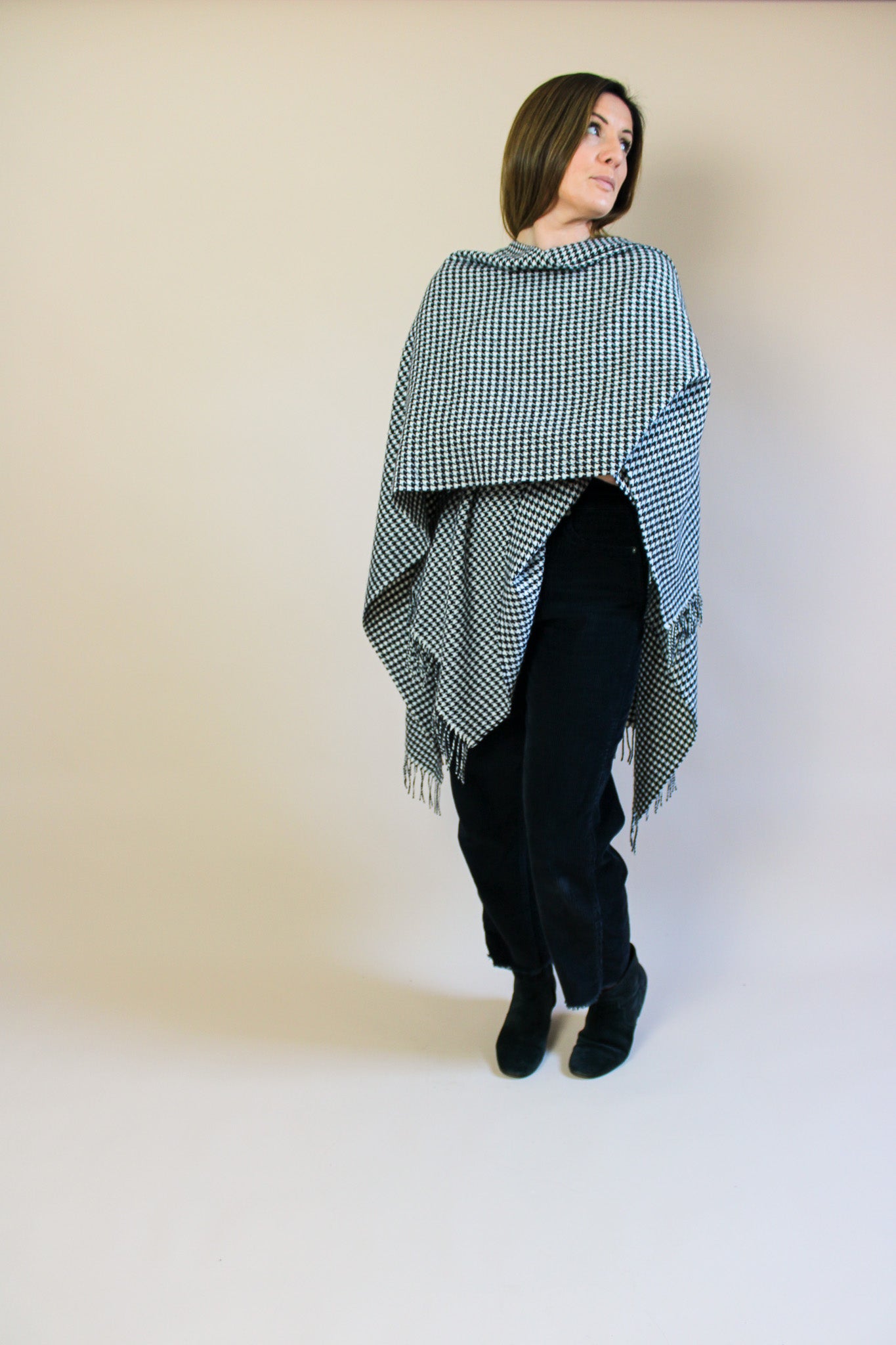 VINTAGE St Michael Hounds-tooth Check Cape Shawl One Size