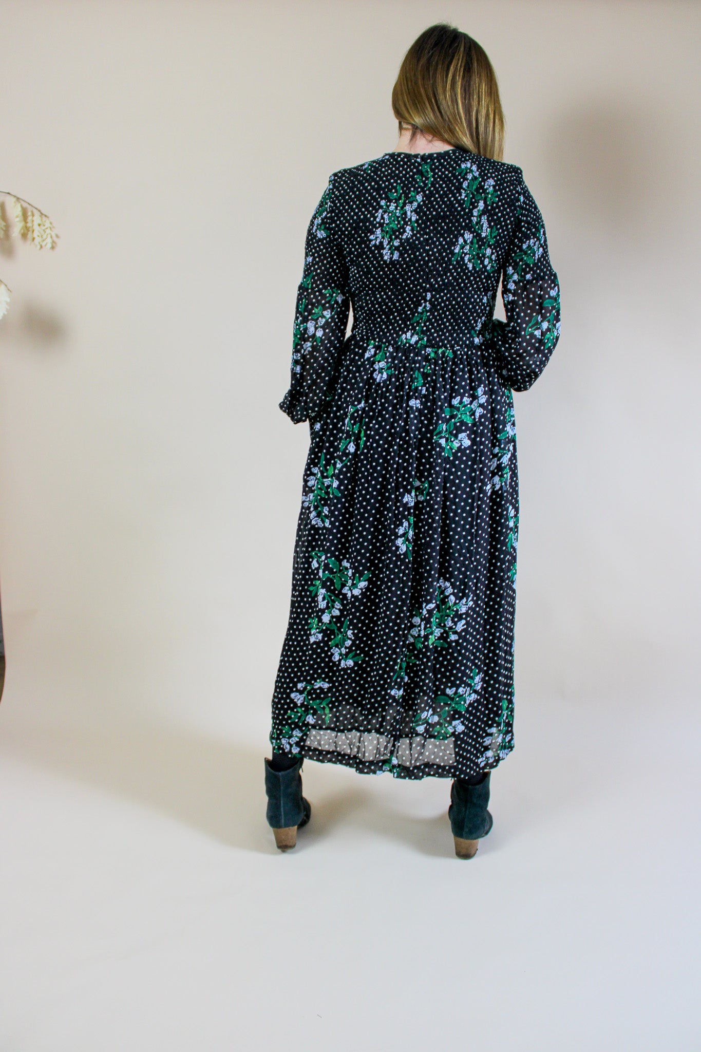 GANNI Rometty Floral Georgette Smocked Dress Size 8