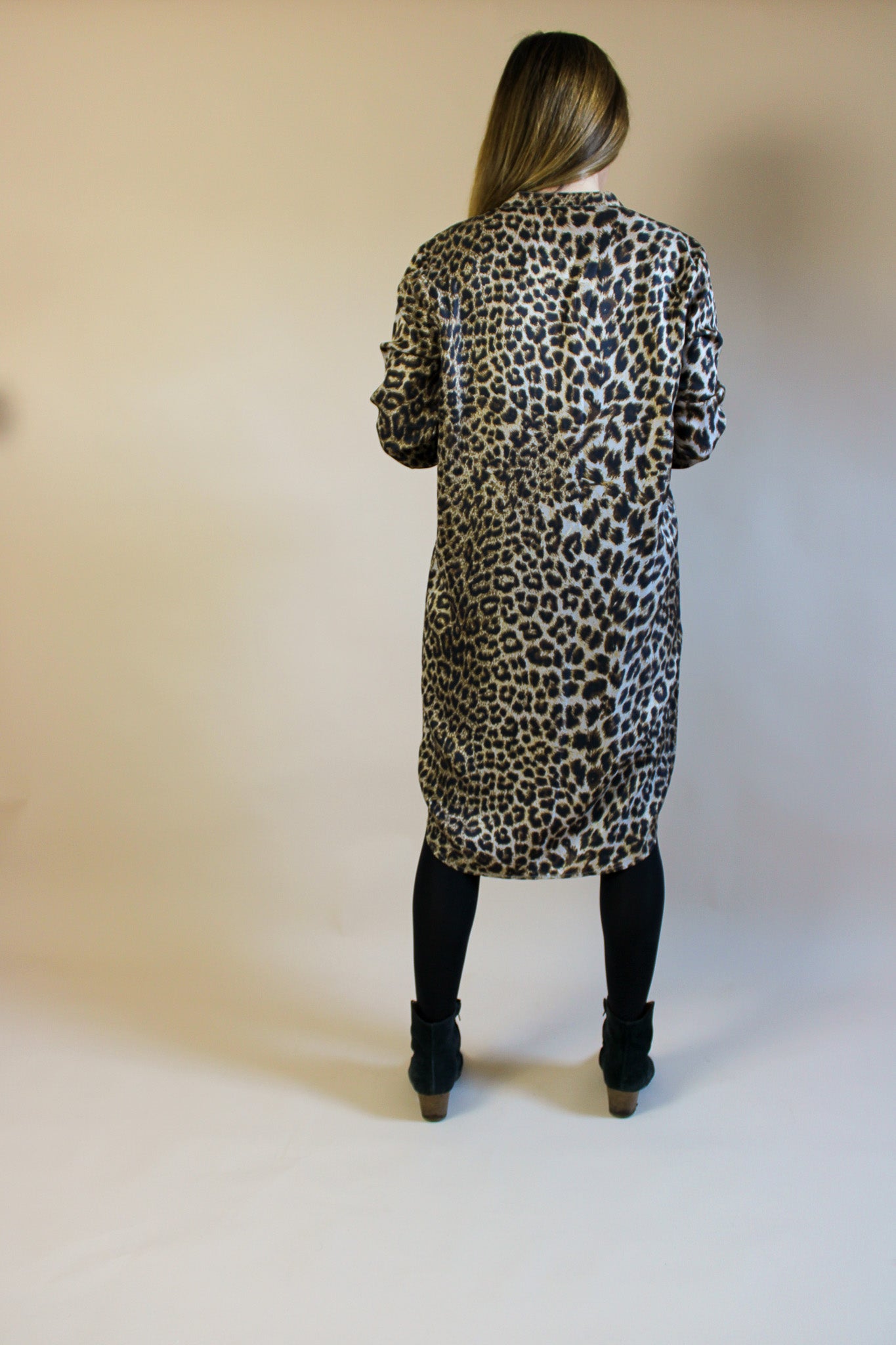 RABENS SALONER Angelina Leopard Print Silky Shirt Dress Size M
