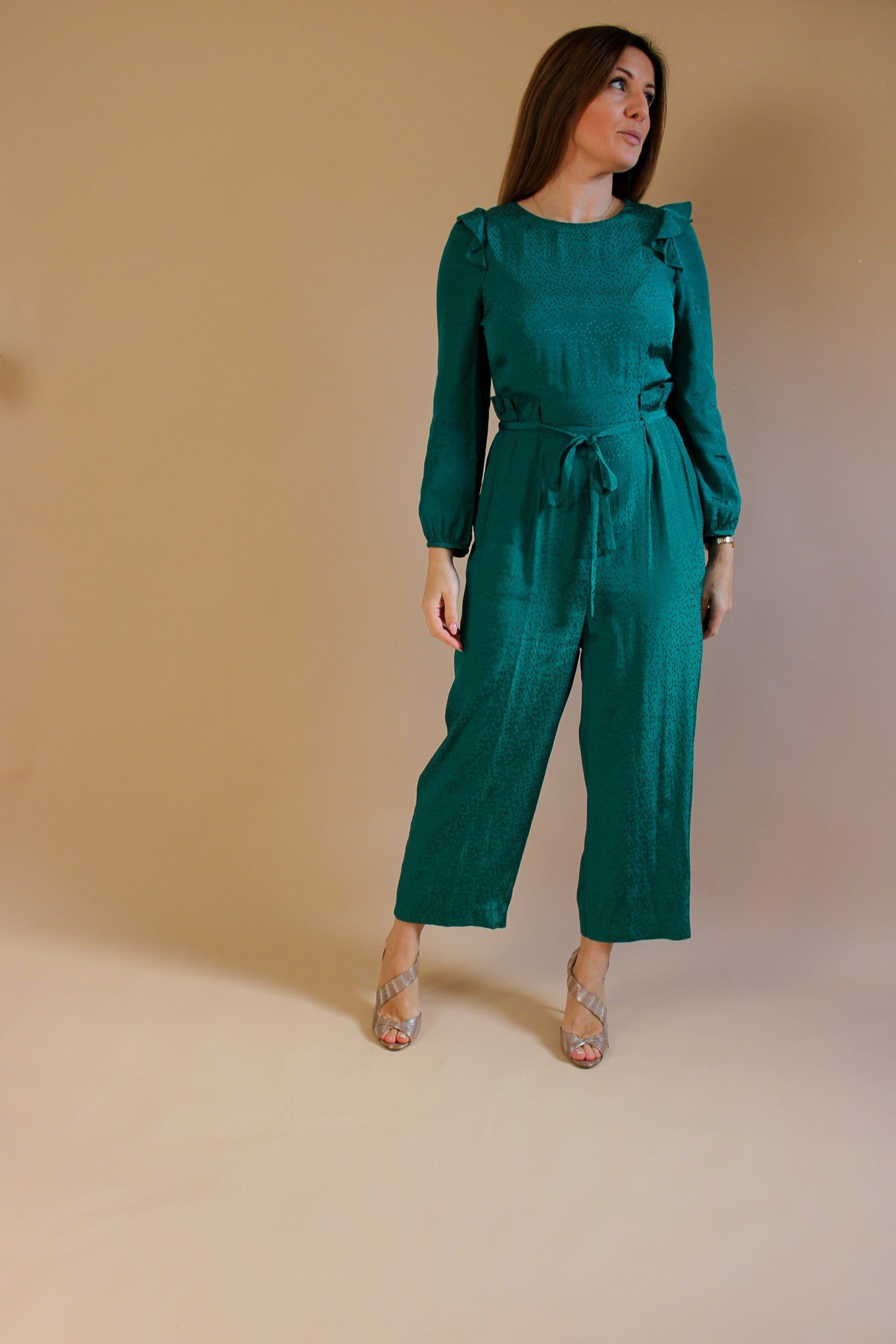 WHISTLES Britt Jacquard Frill Jumpsuit Size 10