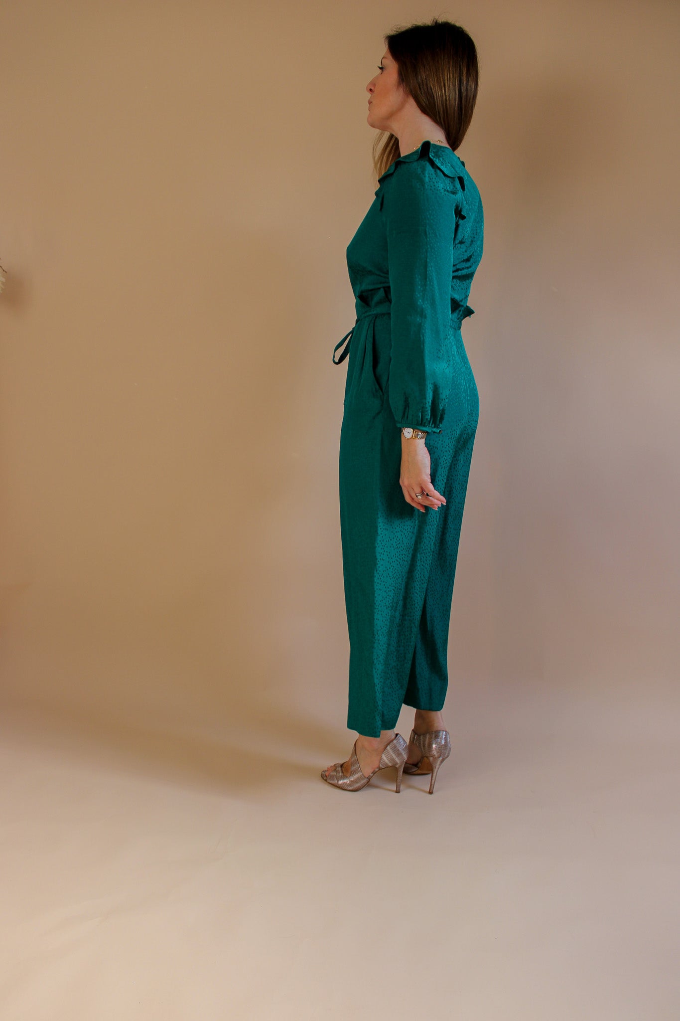 WHISTLES Britt Jacquard Frill Jumpsuit Size 10
