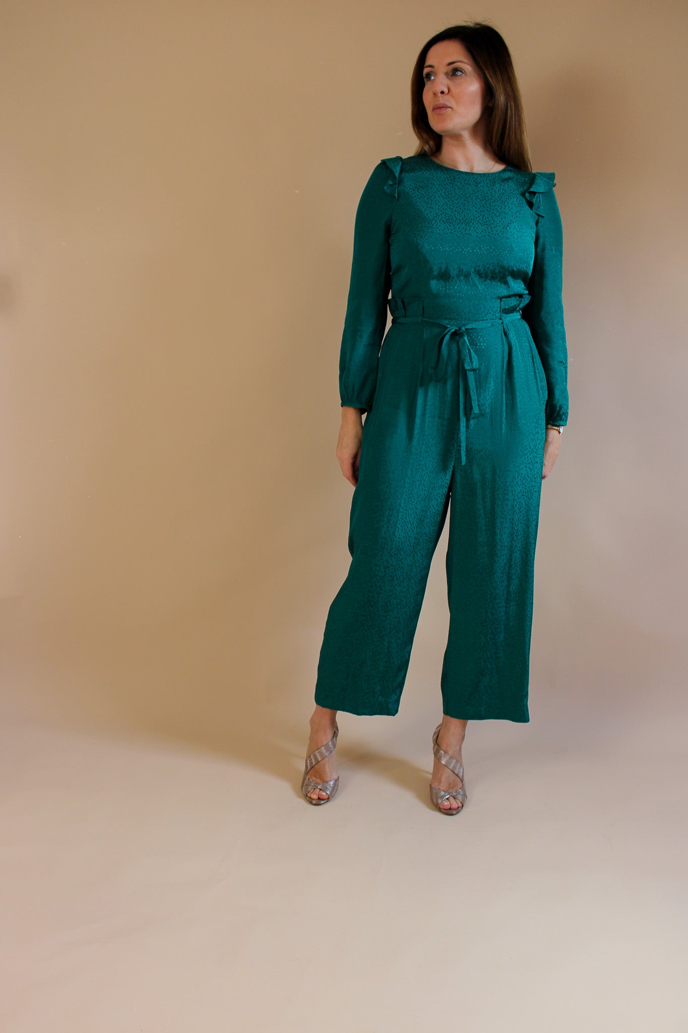 WHISTLES Britt Jacquard Frill Jumpsuit Size 10