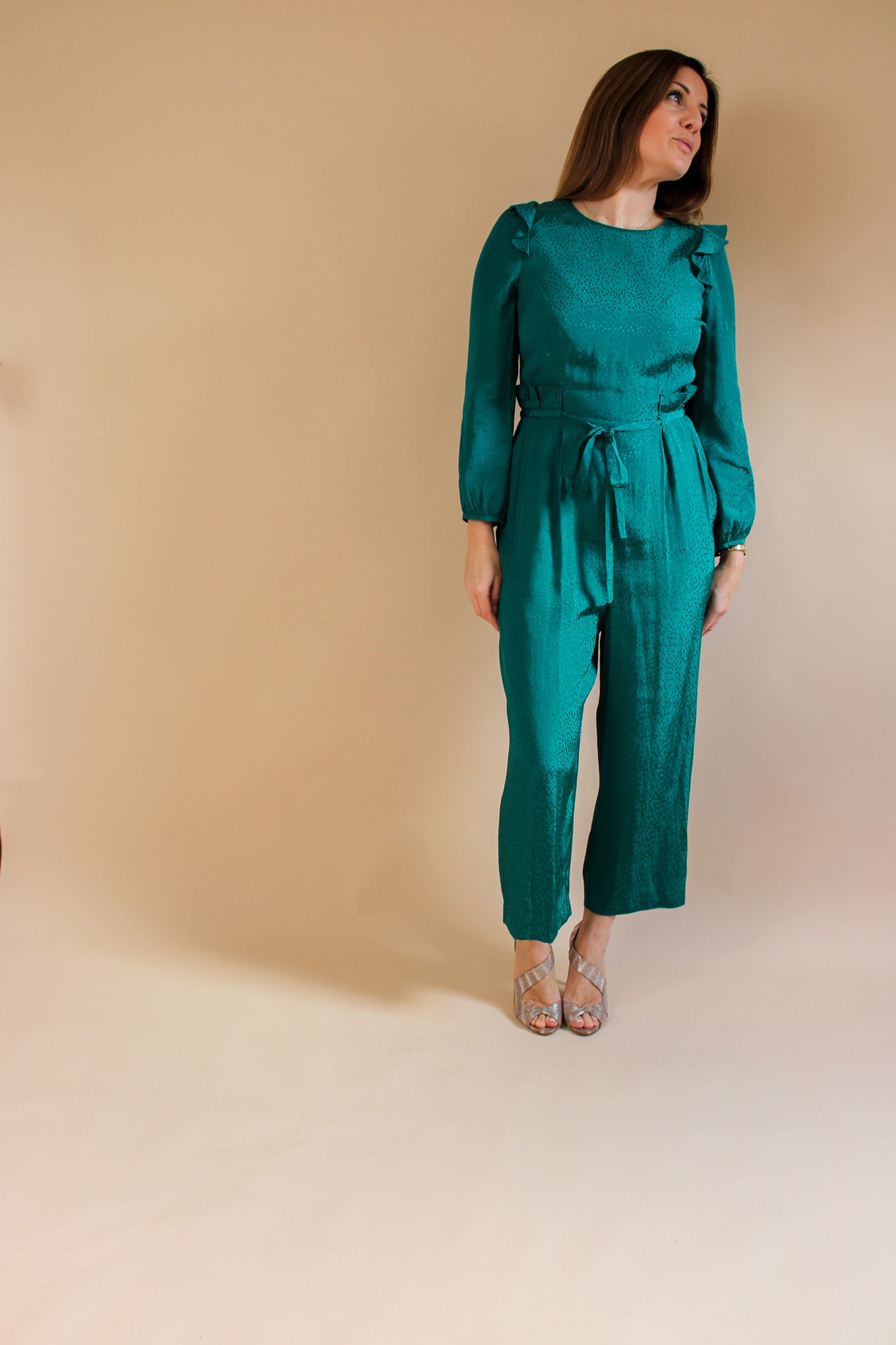 WHISTLES Britt Jacquard Frill Jumpsuit Size 10