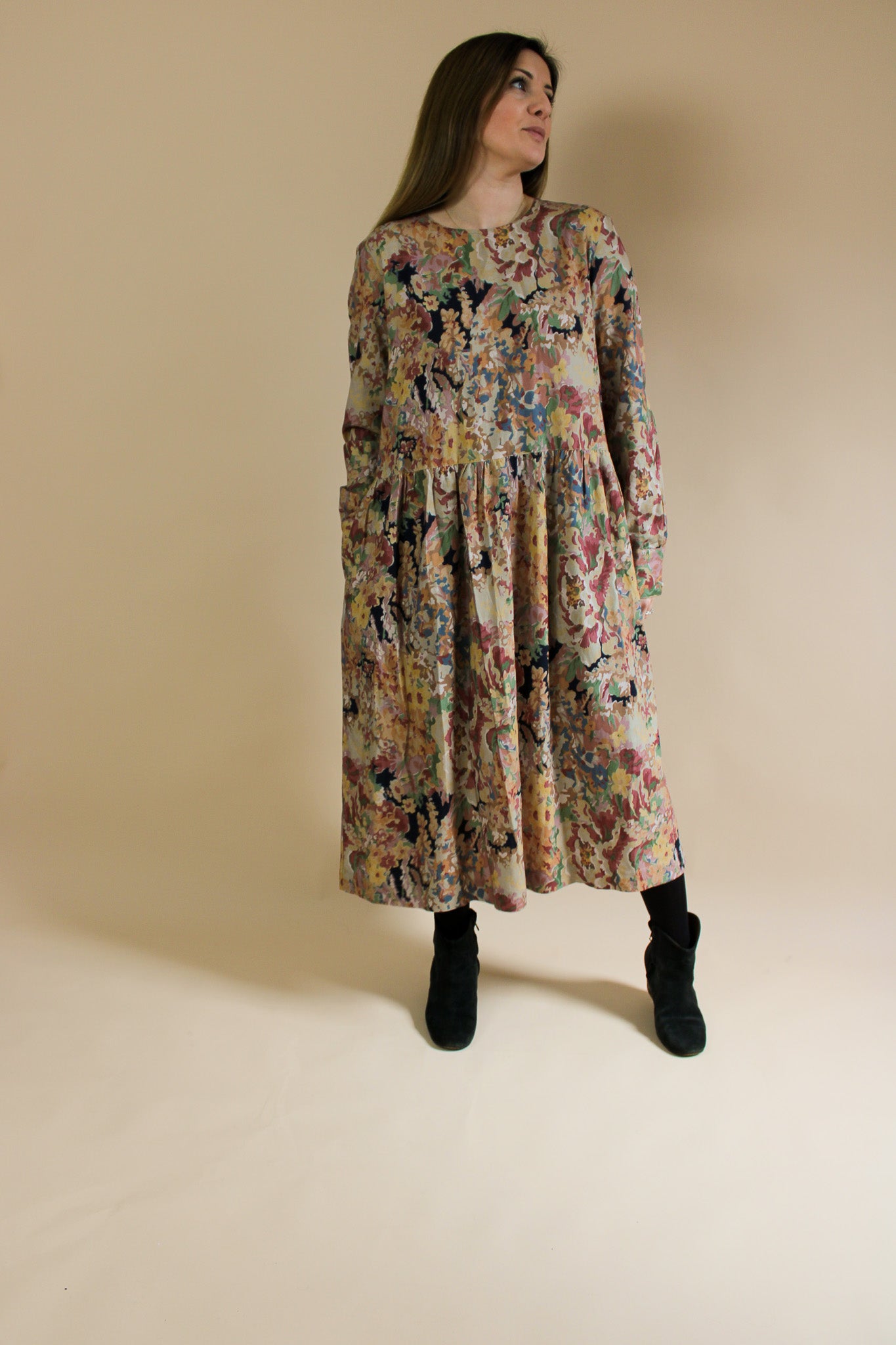 Y.M.C All Over Floral Print Gathered Midi Dress Size M