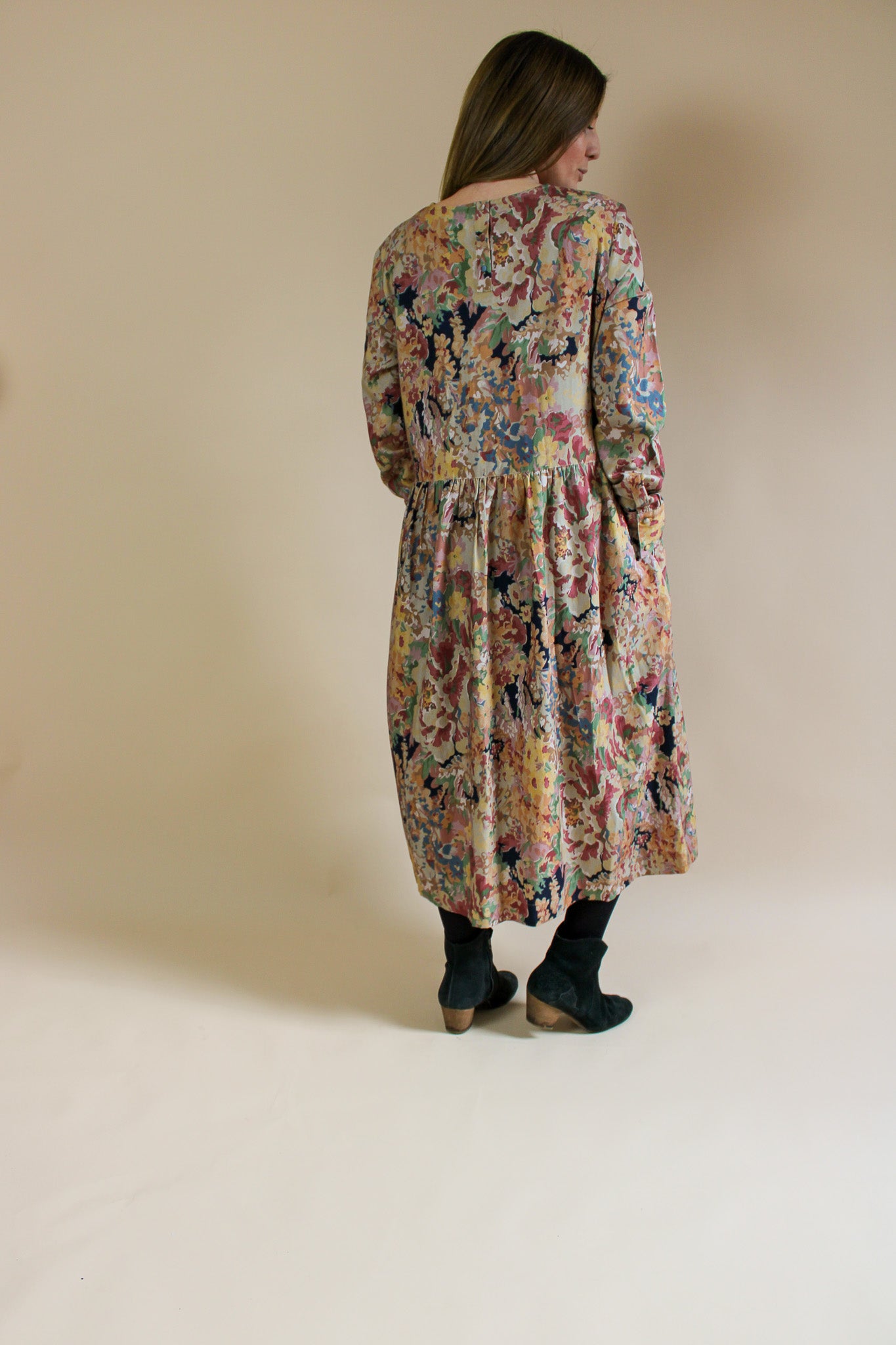 Y.M.C All Over Floral Print Gathered Midi Dress Size M