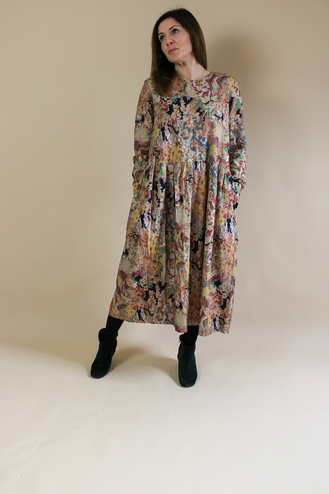 Y.M.C All Over Floral Print Gathered Midi Dress Size M