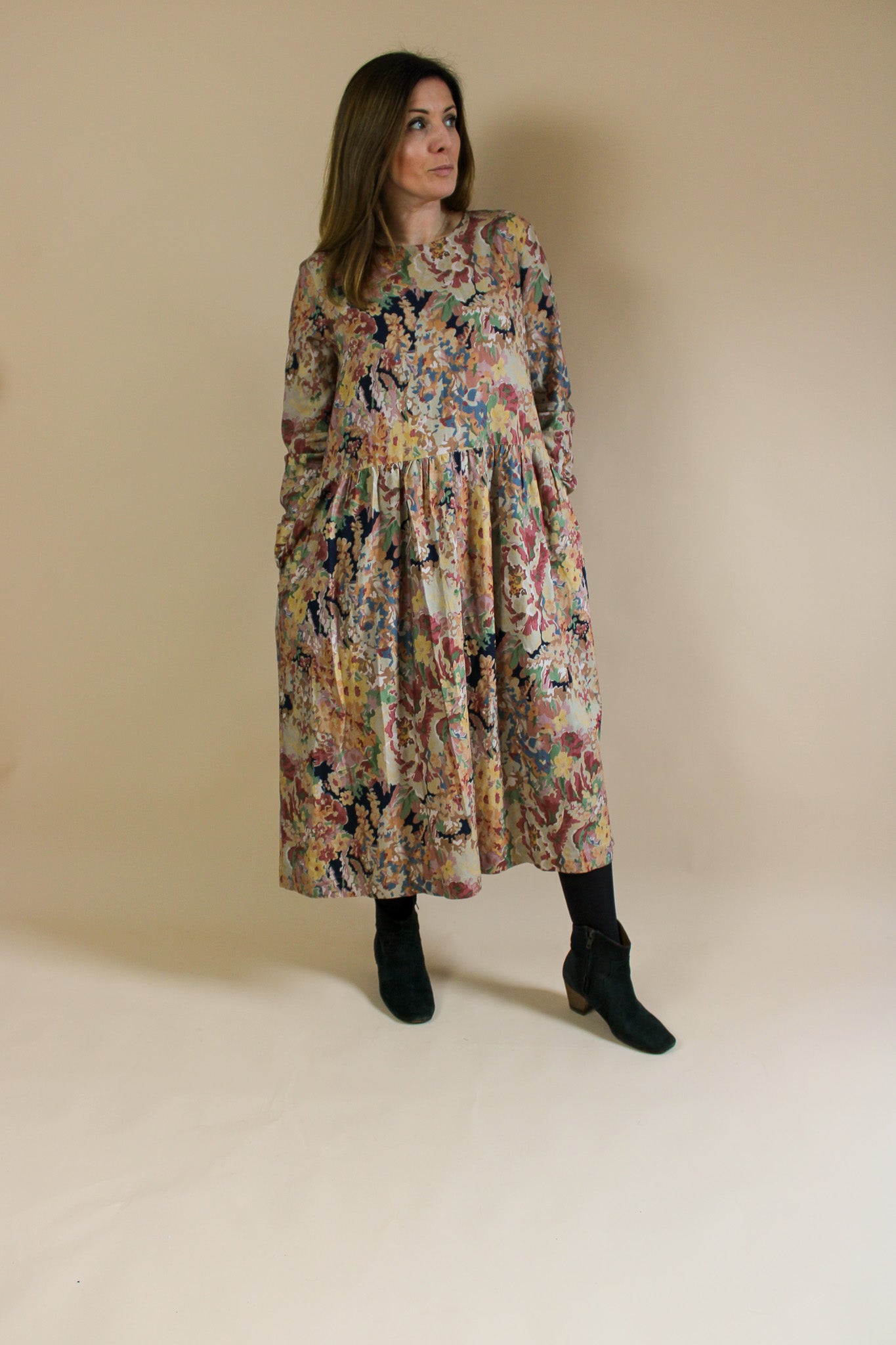 Y.M.C All Over Floral Print Gathered Midi Dress Size M