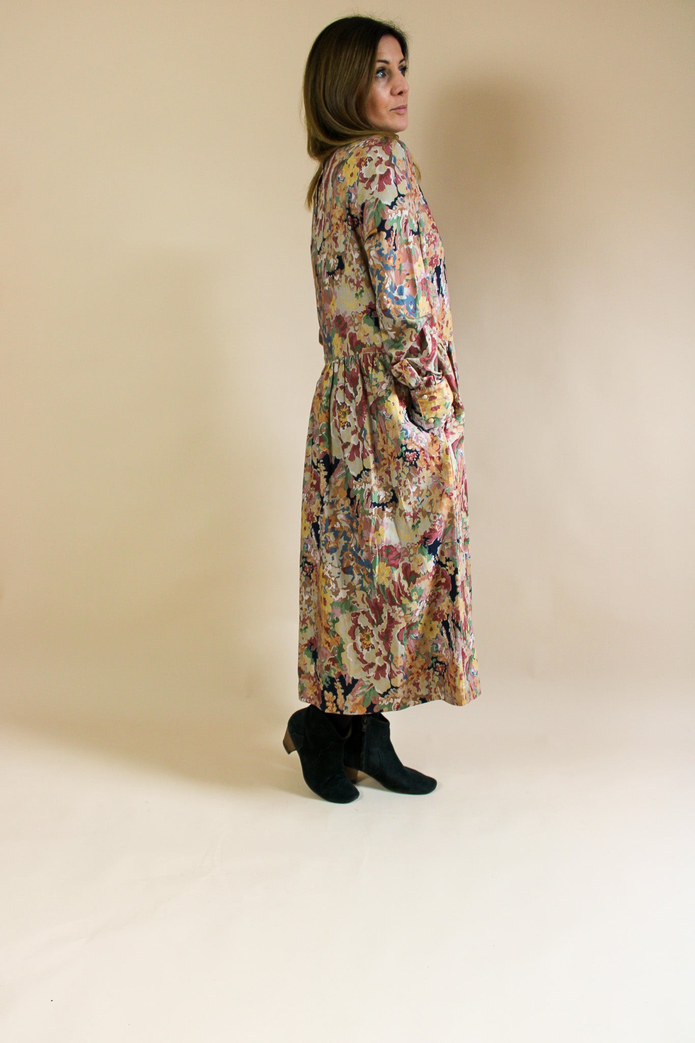 Y.M.C All Over Floral Print Gathered Midi Dress Size M