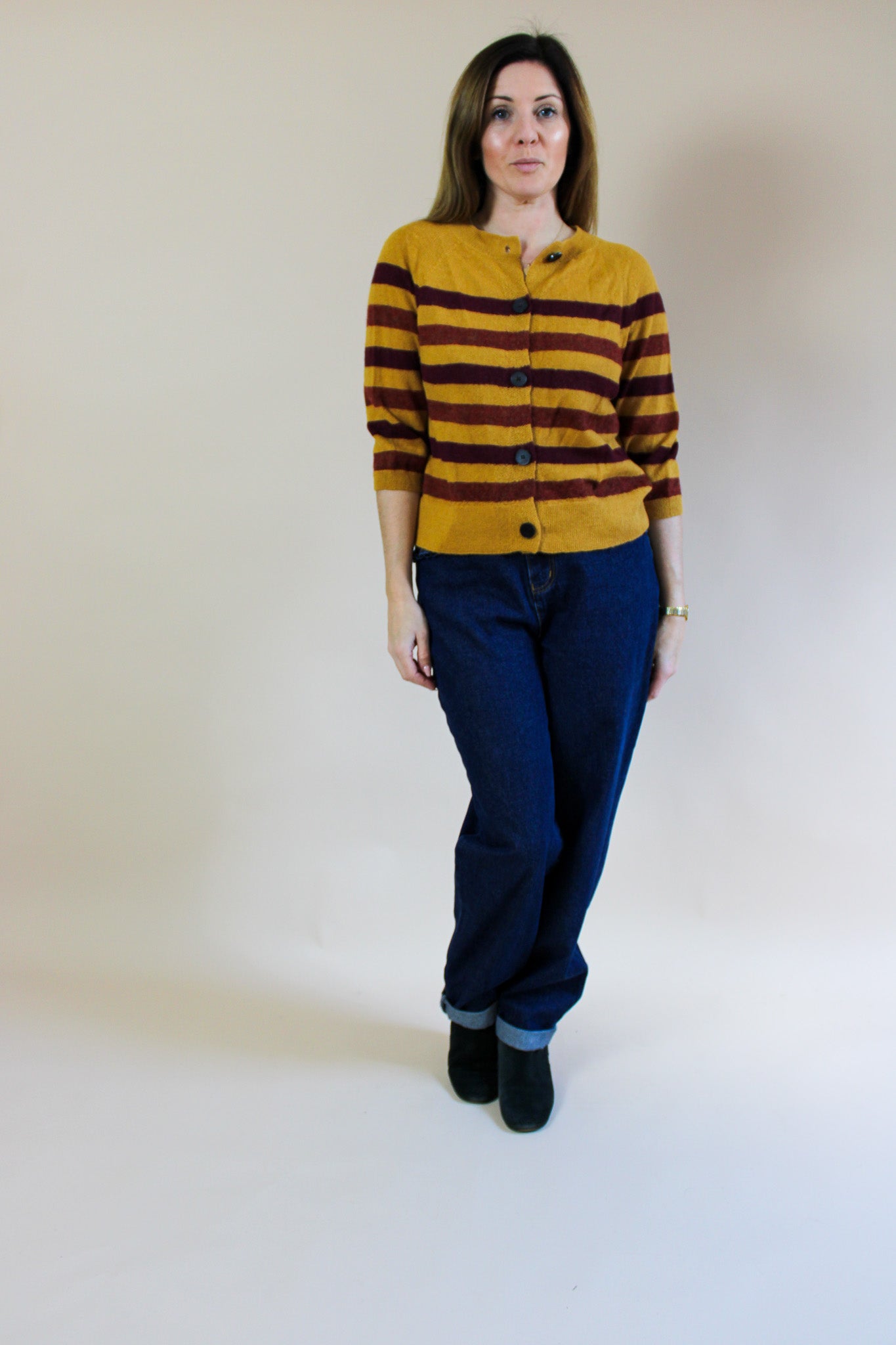 TOAST Honey striped 100% Alpaca cardigan Size M