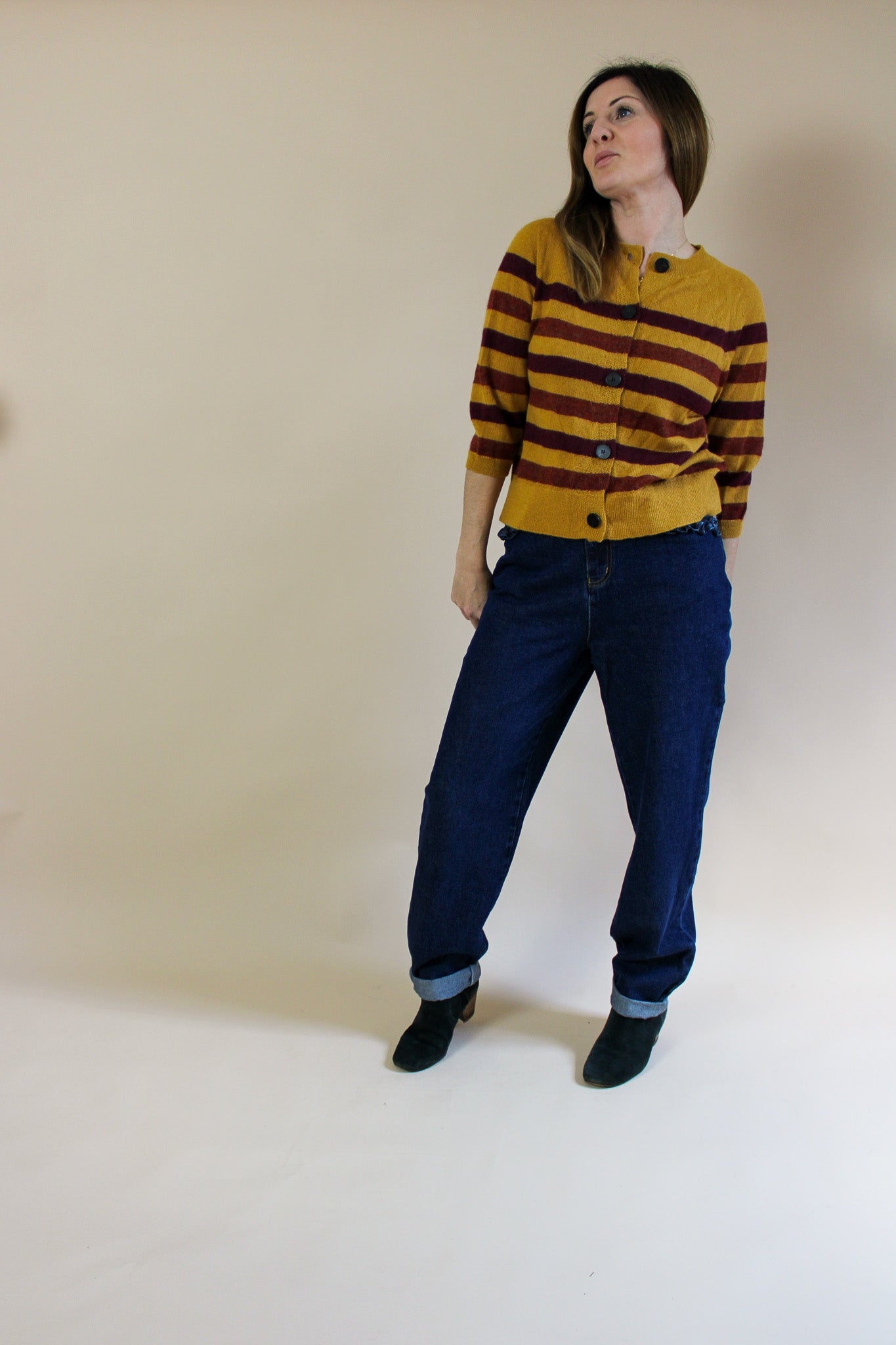 TOAST Honey striped 100% Alpaca cardigan Size M