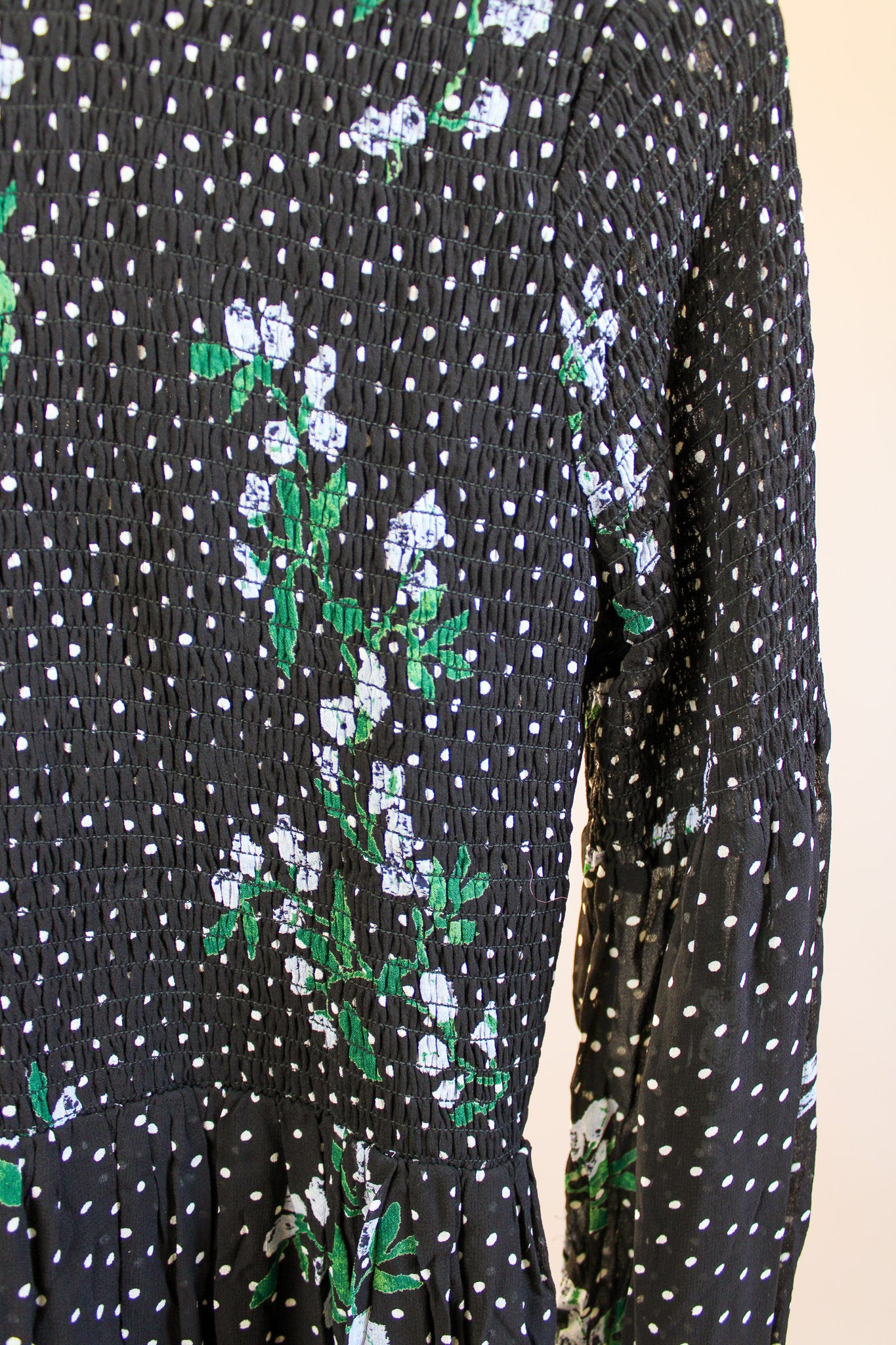 GANNI Rometty Floral Georgette Smocked Dress Size 8