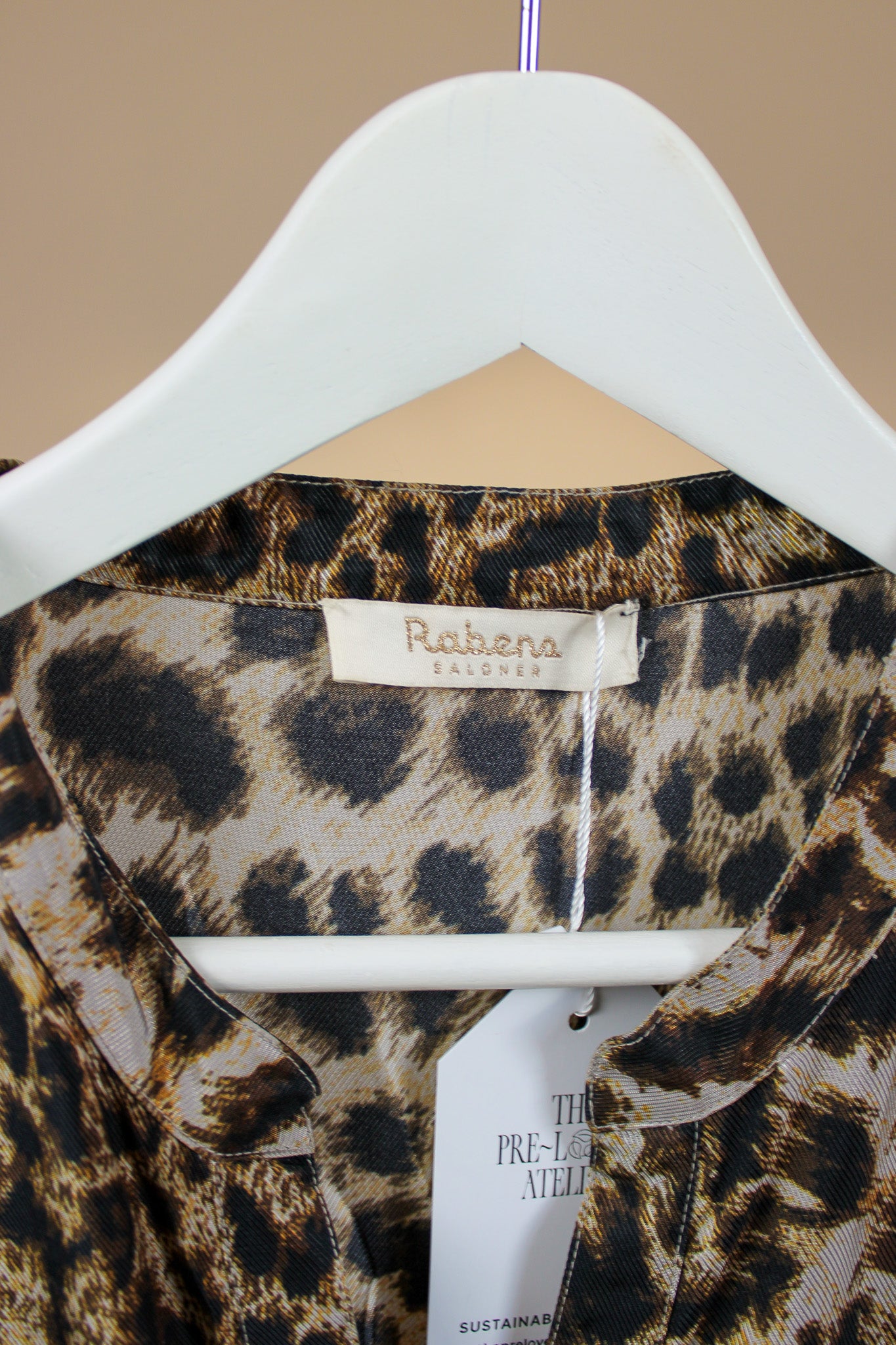 RABENS SALONER Angelina Leopard Print Silky Shirt Dress Size M