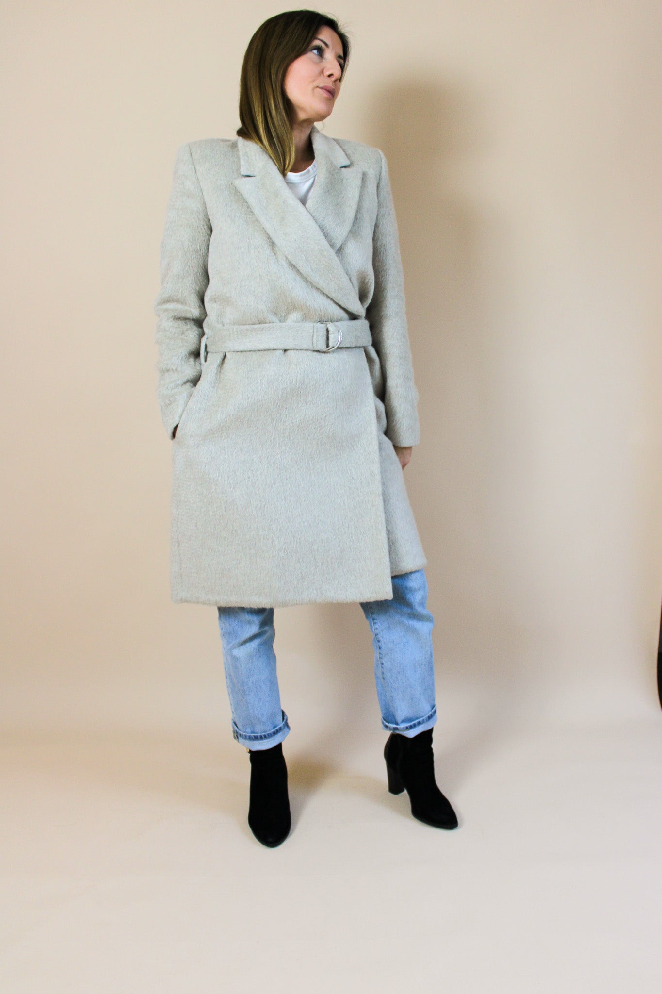 PAUL SMITH BLACK Wool Mix Wrap Coat Size 10