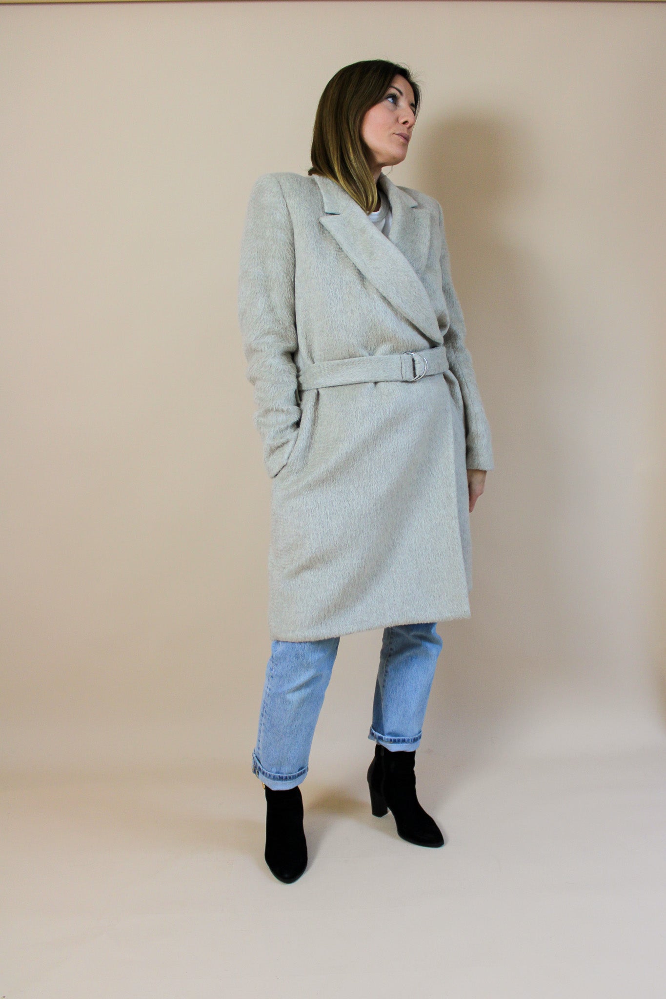 PAUL SMITH BLACK Wool Mix Wrap Coat Size 10