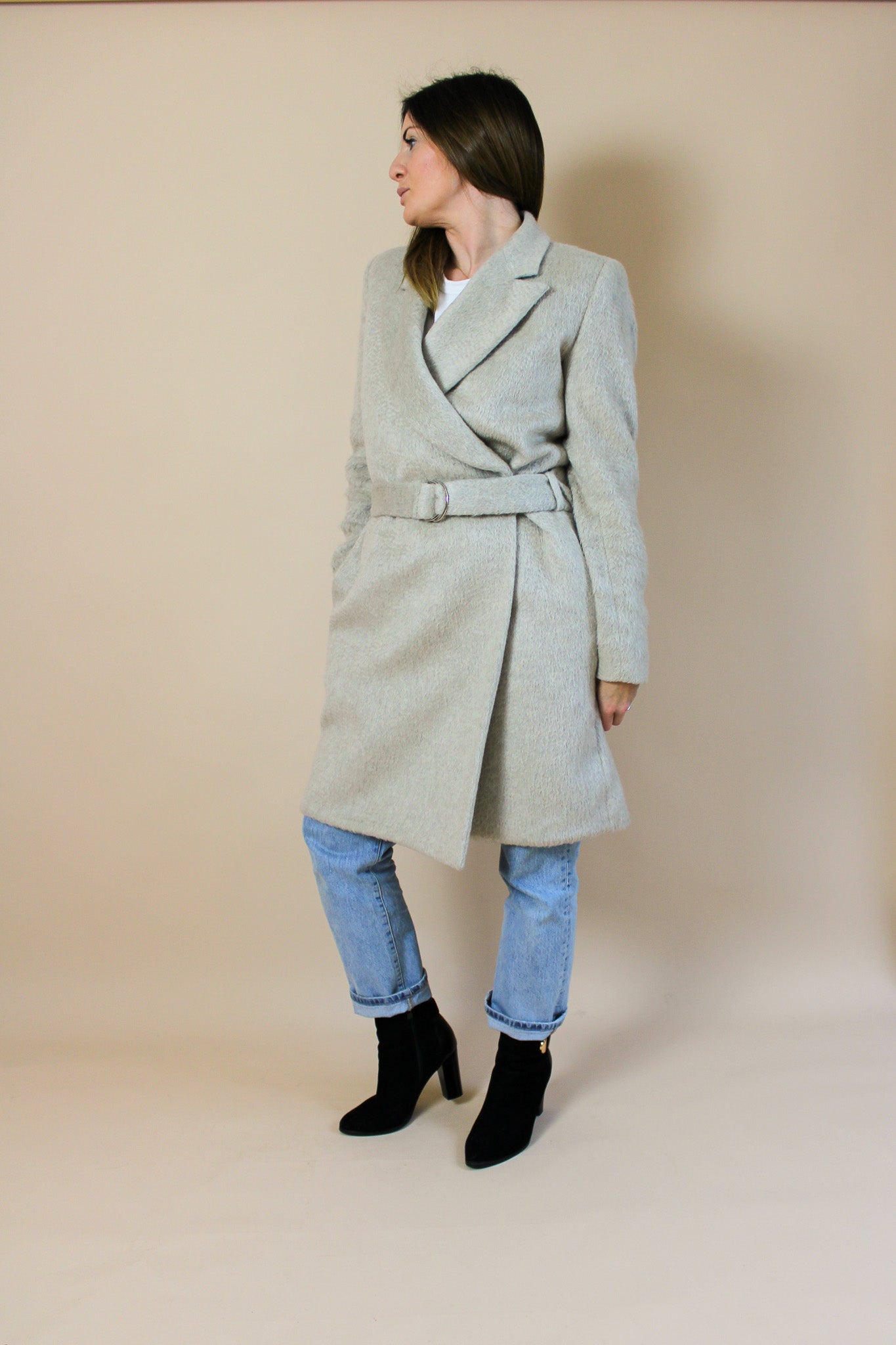 PAUL SMITH BLACK Wool Mix Wrap Coat Size 10