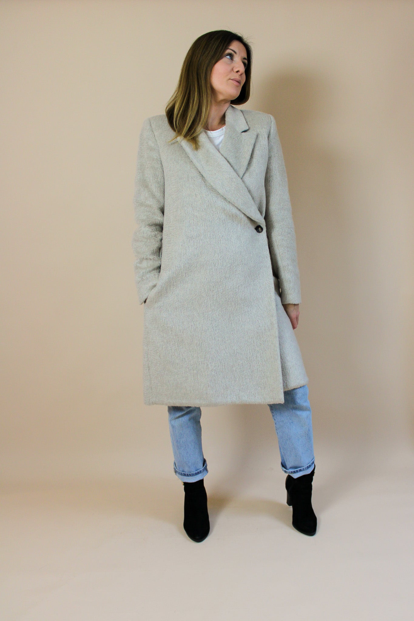 PAUL SMITH BLACK Wool Mix Wrap Coat Size 10