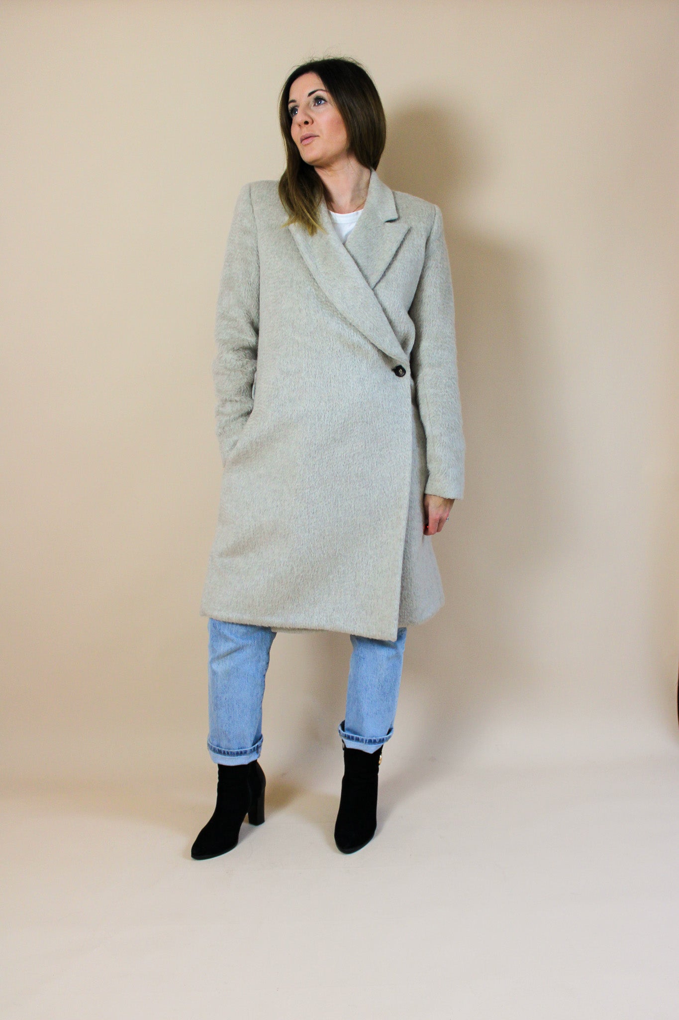 PAUL SMITH BLACK Wool Mix Wrap Coat Size 10