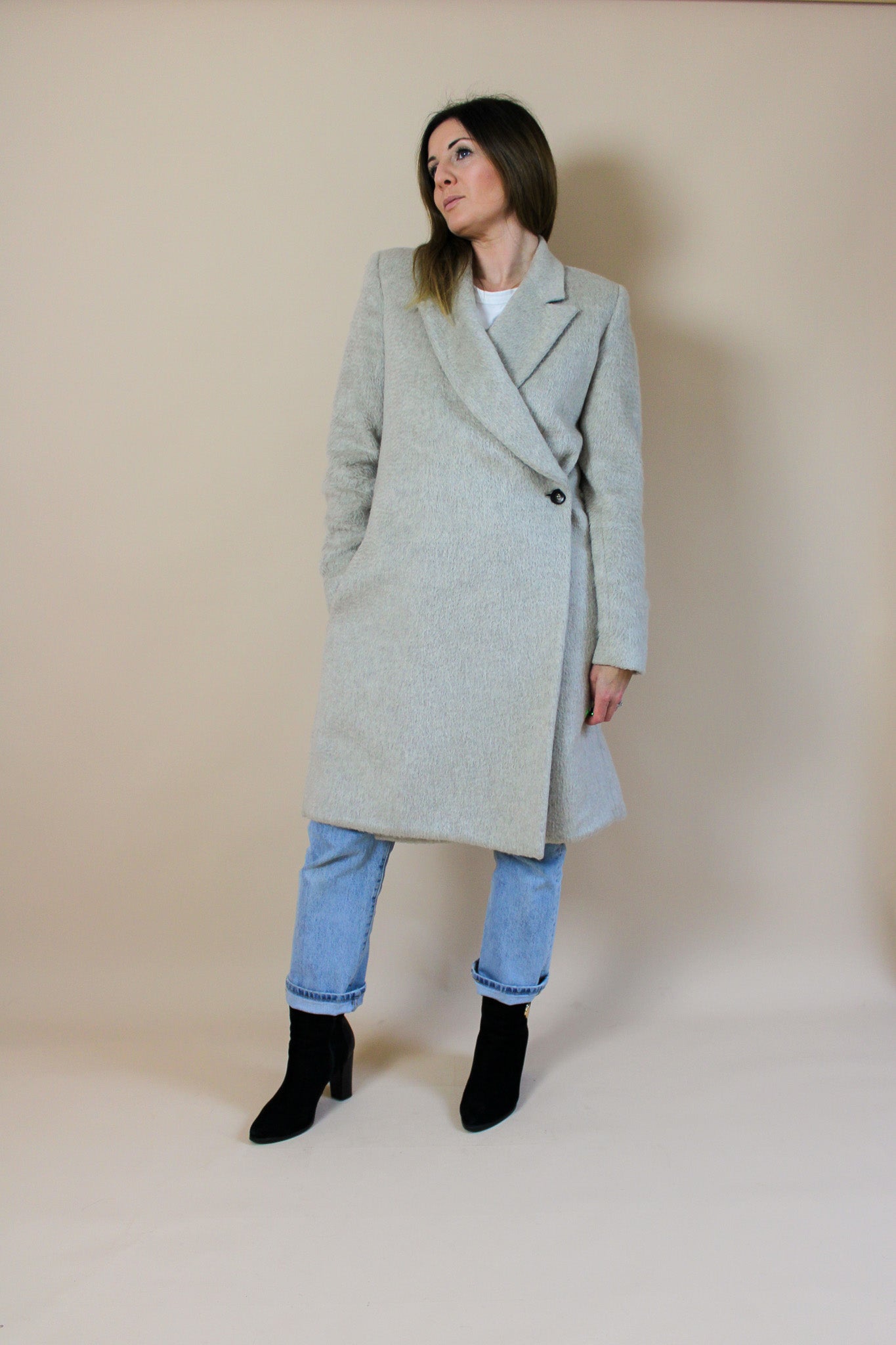 PAUL SMITH BLACK Wool Mix Wrap Coat Size 10