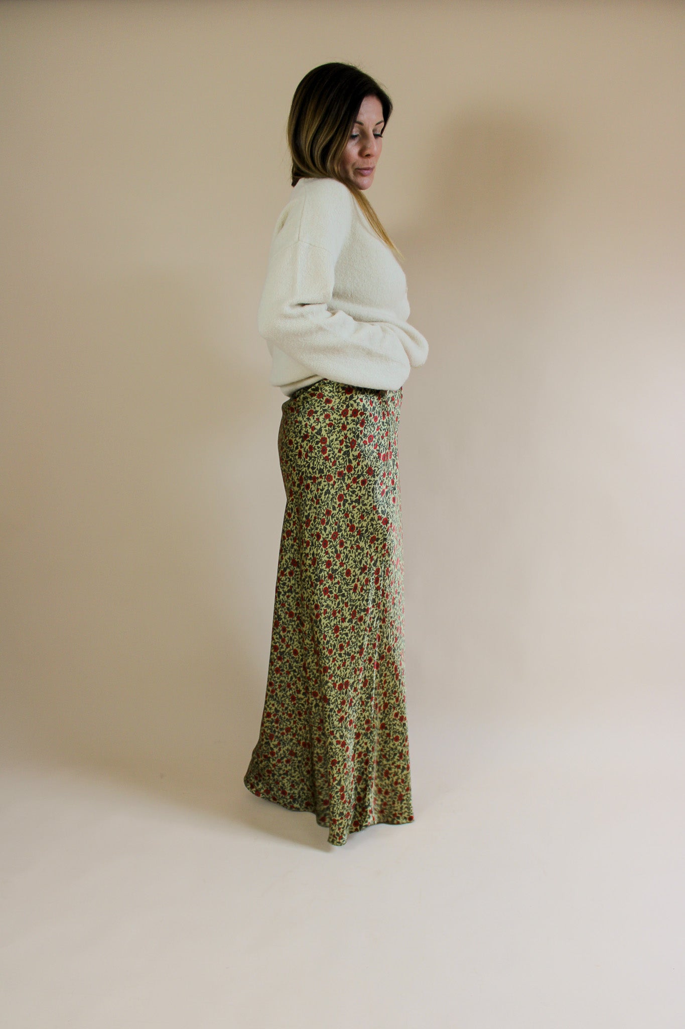 REALISATION PAR The Joni Floral Silk Midi Skirt Size XXL