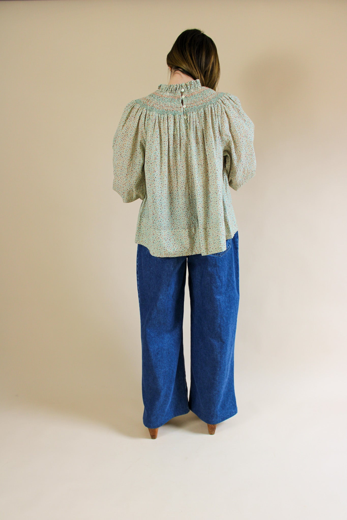 DOEN Amoret Smocked Floral Print Cotton Top Size M