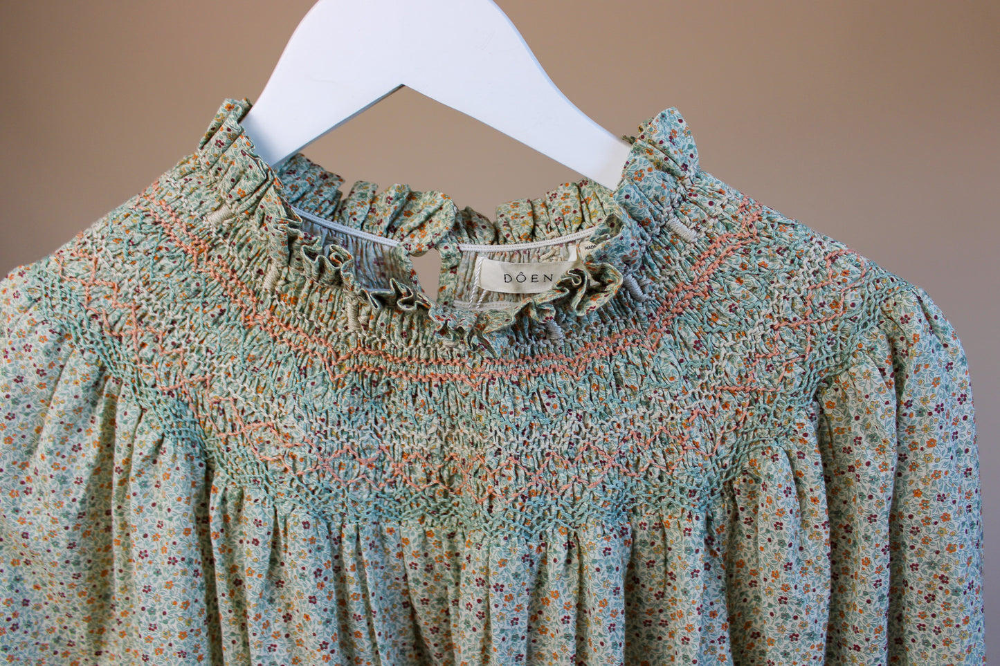 DOEN Amoret Smocked Floral Print Cotton Top Size M