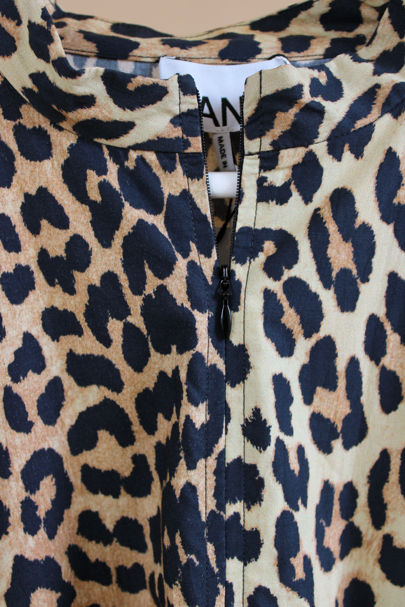 GANNI Leopard Cotton Poplin Zip Midi Dress Size 12