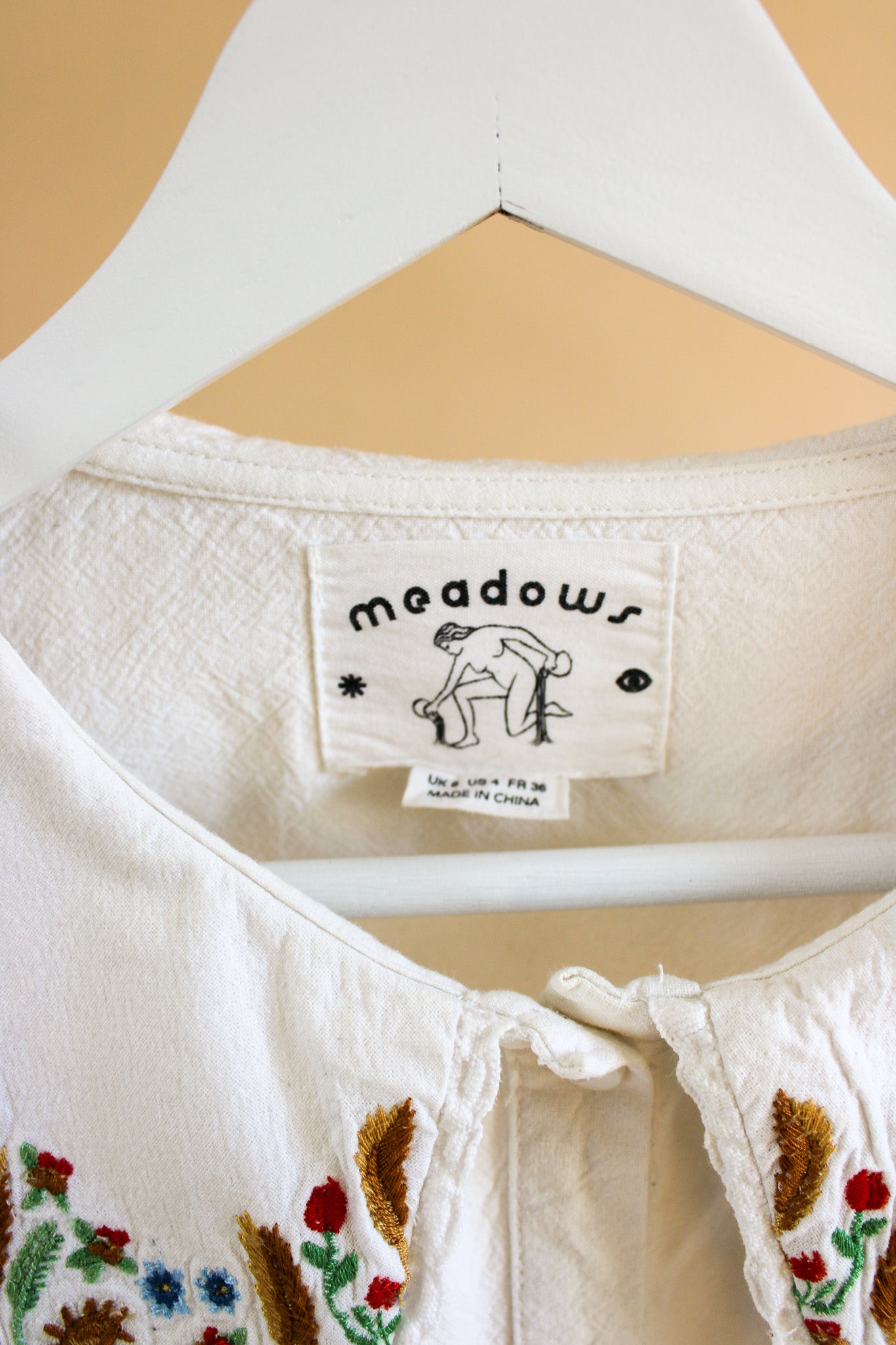 MEADOWS Embroidered Collar Foxglove Cotton Shirt Size 8-10