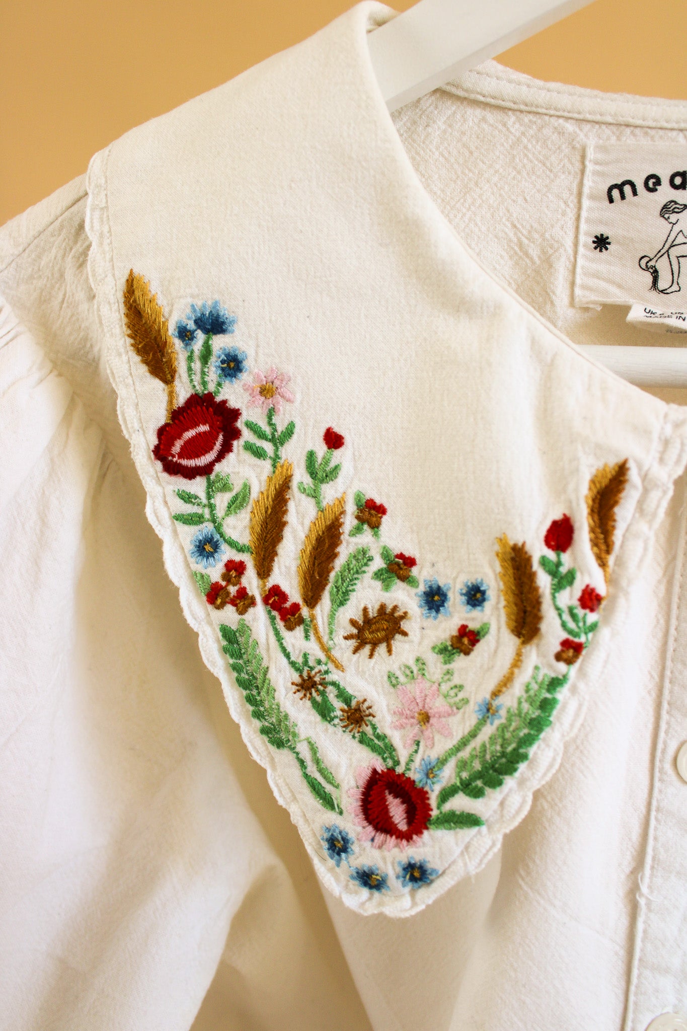 MEADOWS Embroidered Collar Foxglove Cotton Shirt Size 8-10