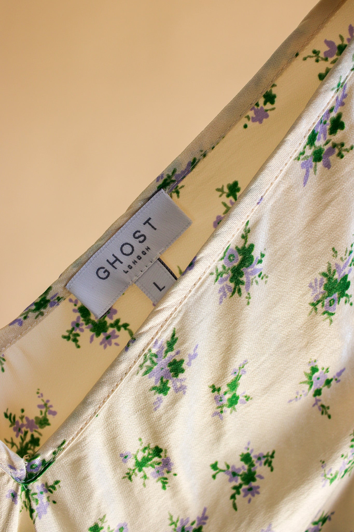 GHOST Bias Cut Satin Floral Slip Dress Size L