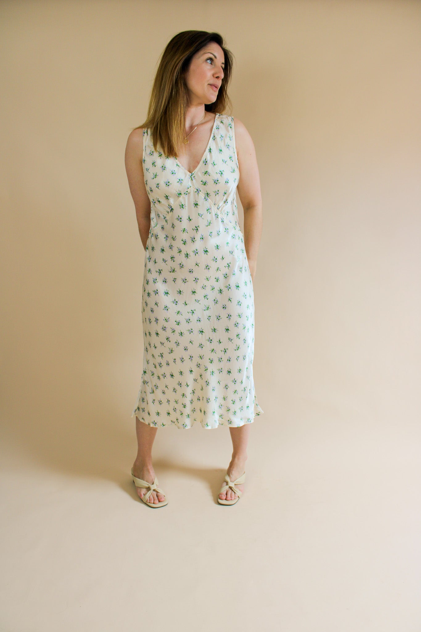 GHOST Bias Cut Satin Floral Slip Dress Size L