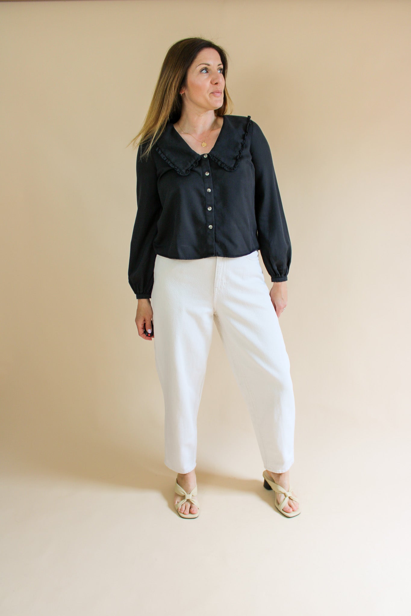 WHISTLES Oversize Collar Detail Short Blouse Size 6-8