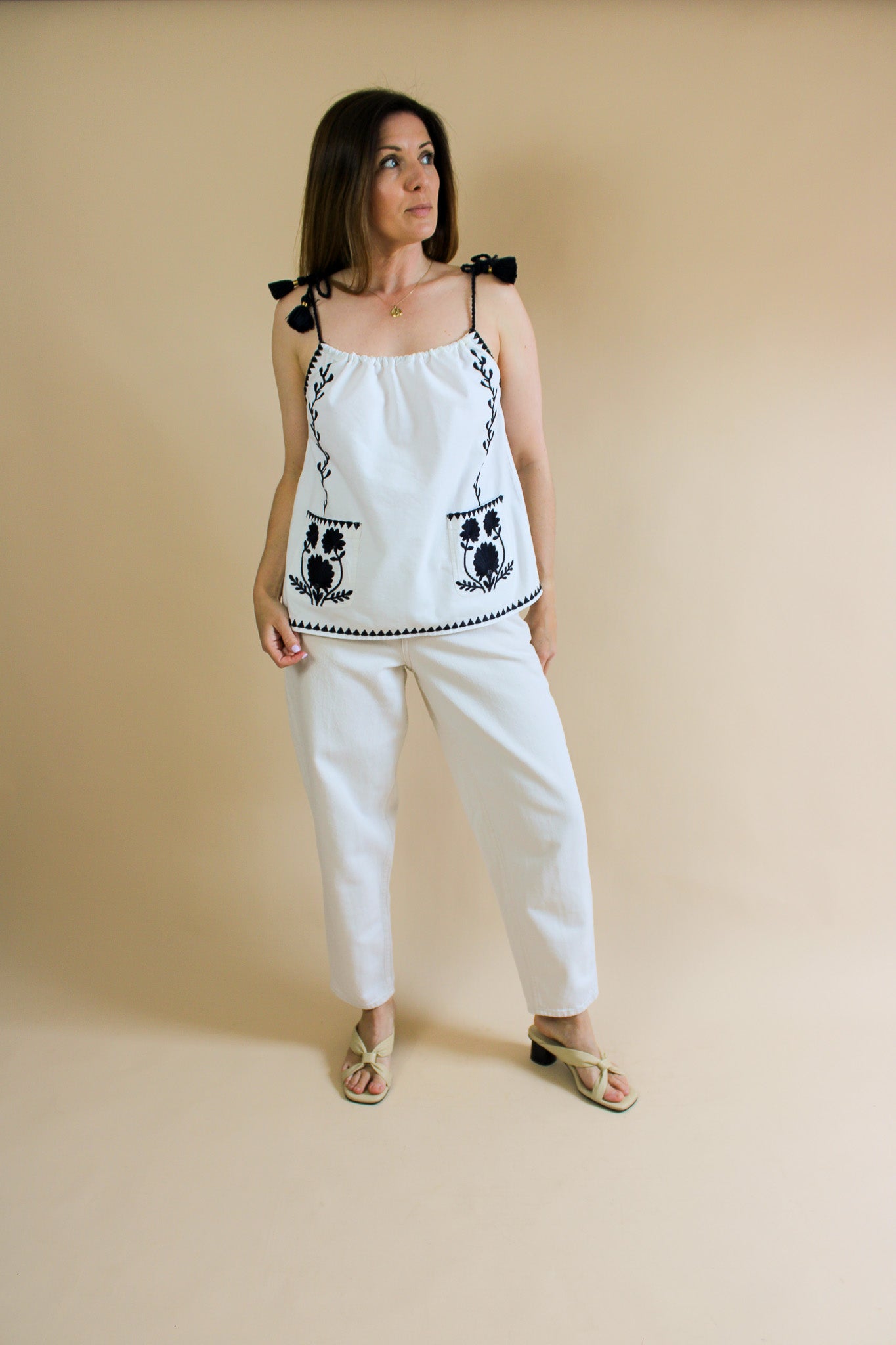 SEZANE Embroidered Detail Tie Camisole Top Size 16