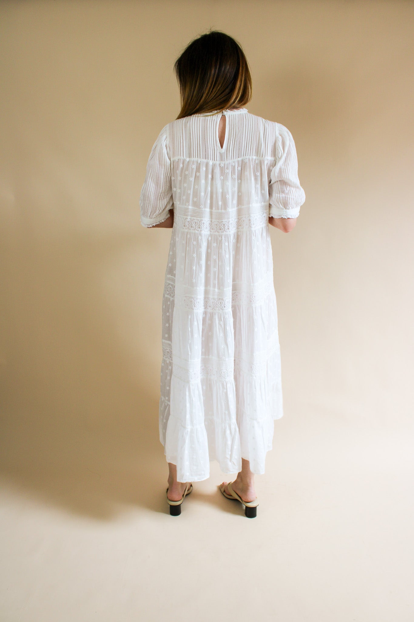 DOEN Cotton Voile Lace Trim Maxi Dress Size M