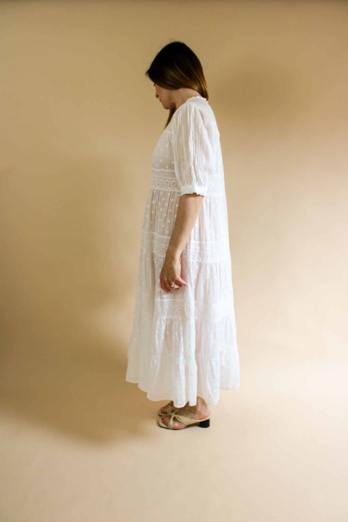 DOEN Cotton Voile Lace Trim Maxi Dress Size M
