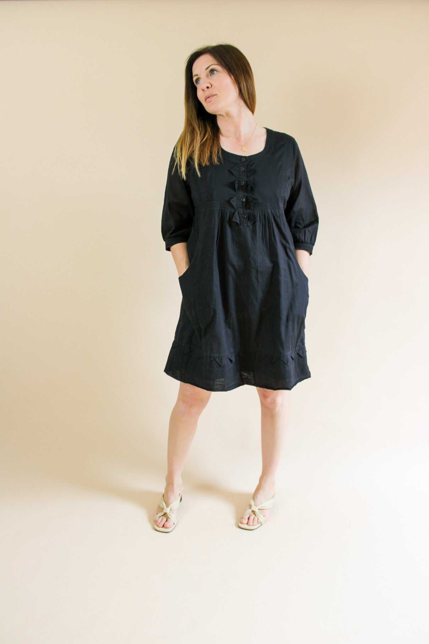 WHISTLES Long Sleeve Origami Button Mini Dress Size 12