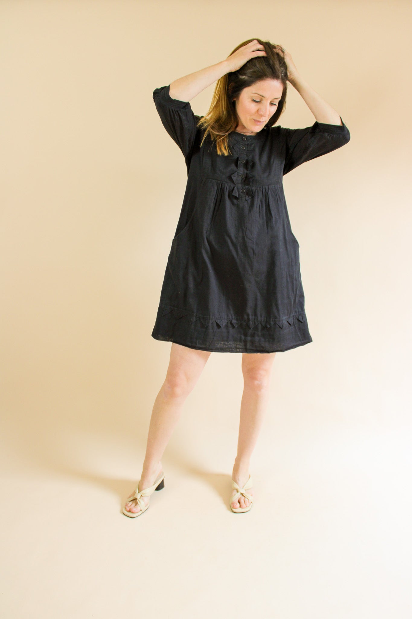 WHISTLES Long Sleeve Origami Button Mini Dress Size 12