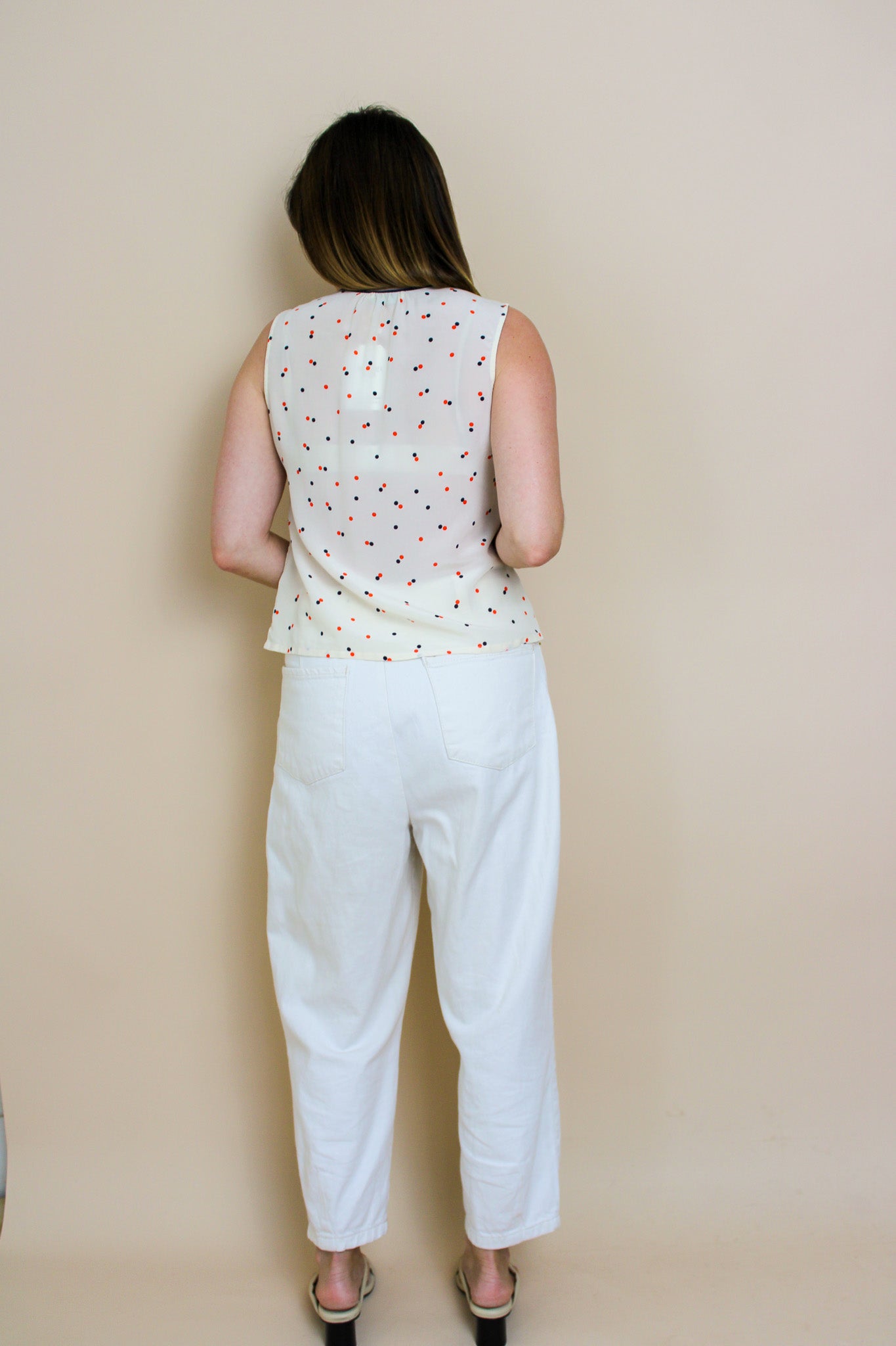WHISTLES Sleeveless Polkadot Silk Blouse Size 10
