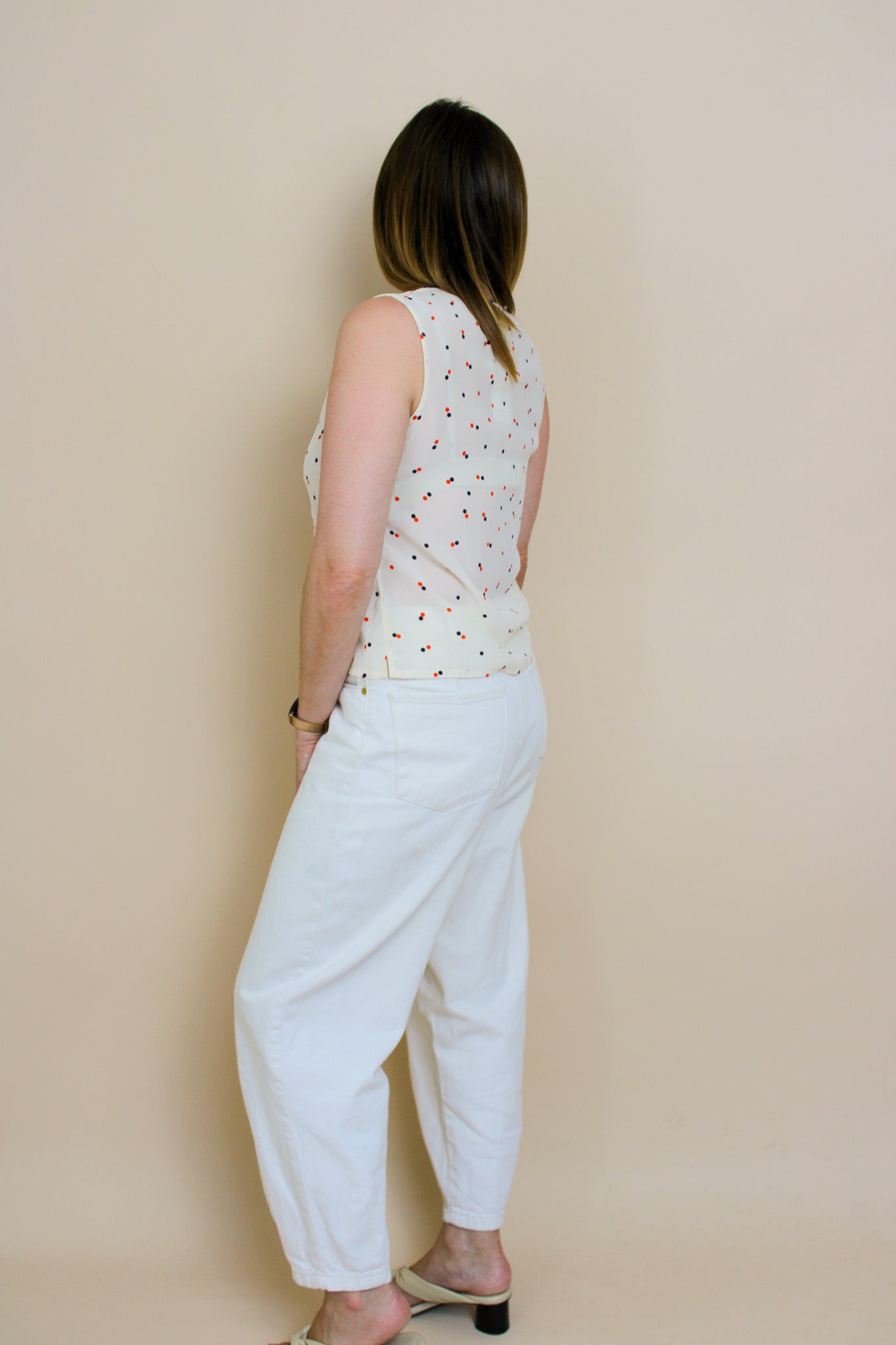 WHISTLES Sleeveless Polkadot Silk Blouse Size 10