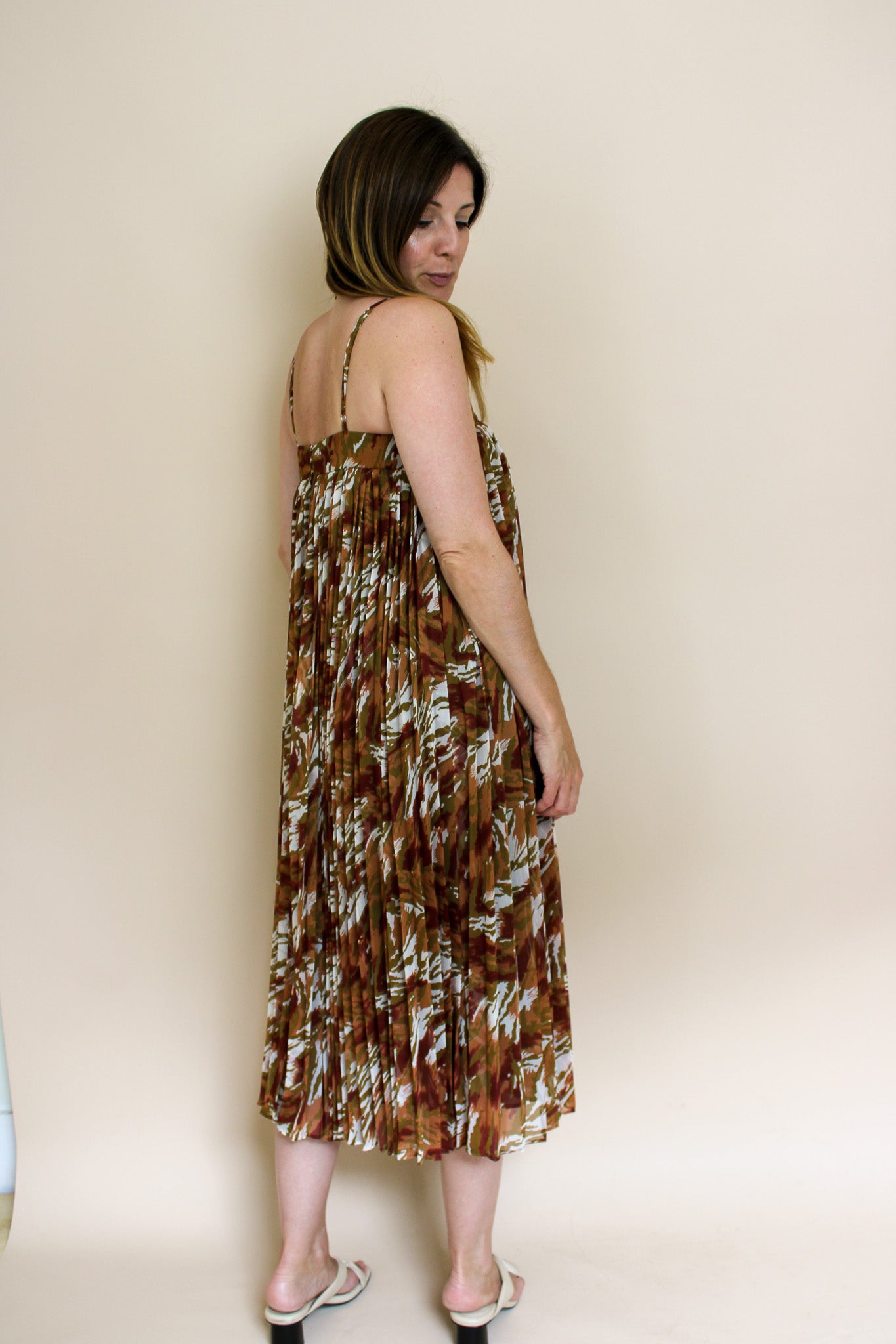 WHISTLES Pleated Print Swing Midi Dress Size 8