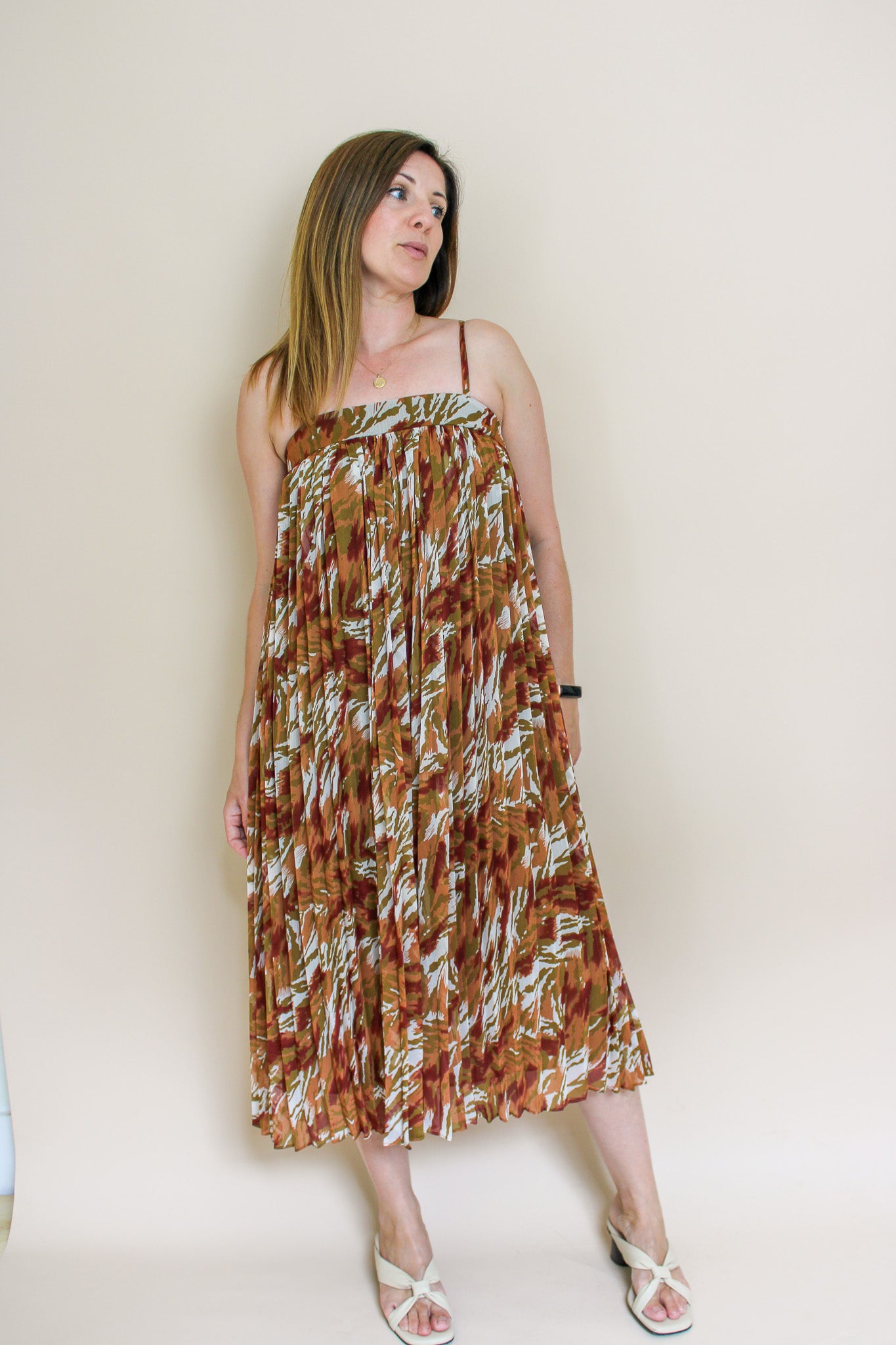 WHISTLES Pleated Print Swing Midi Dress Size 8