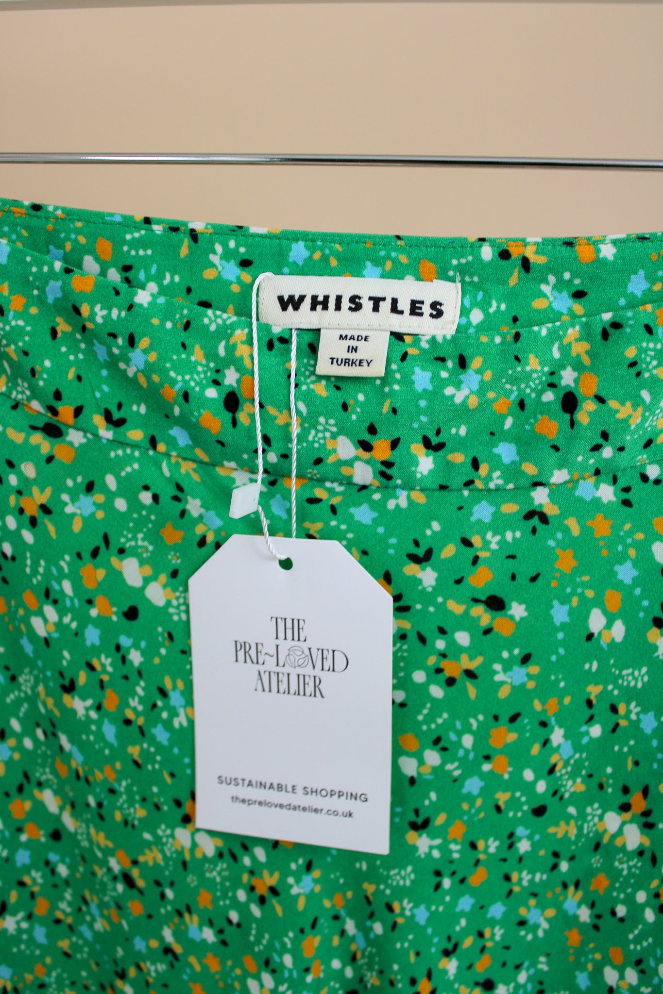 WHISTLES Green Ditsy Blossom Bias Cut Midi Skirt Size 10