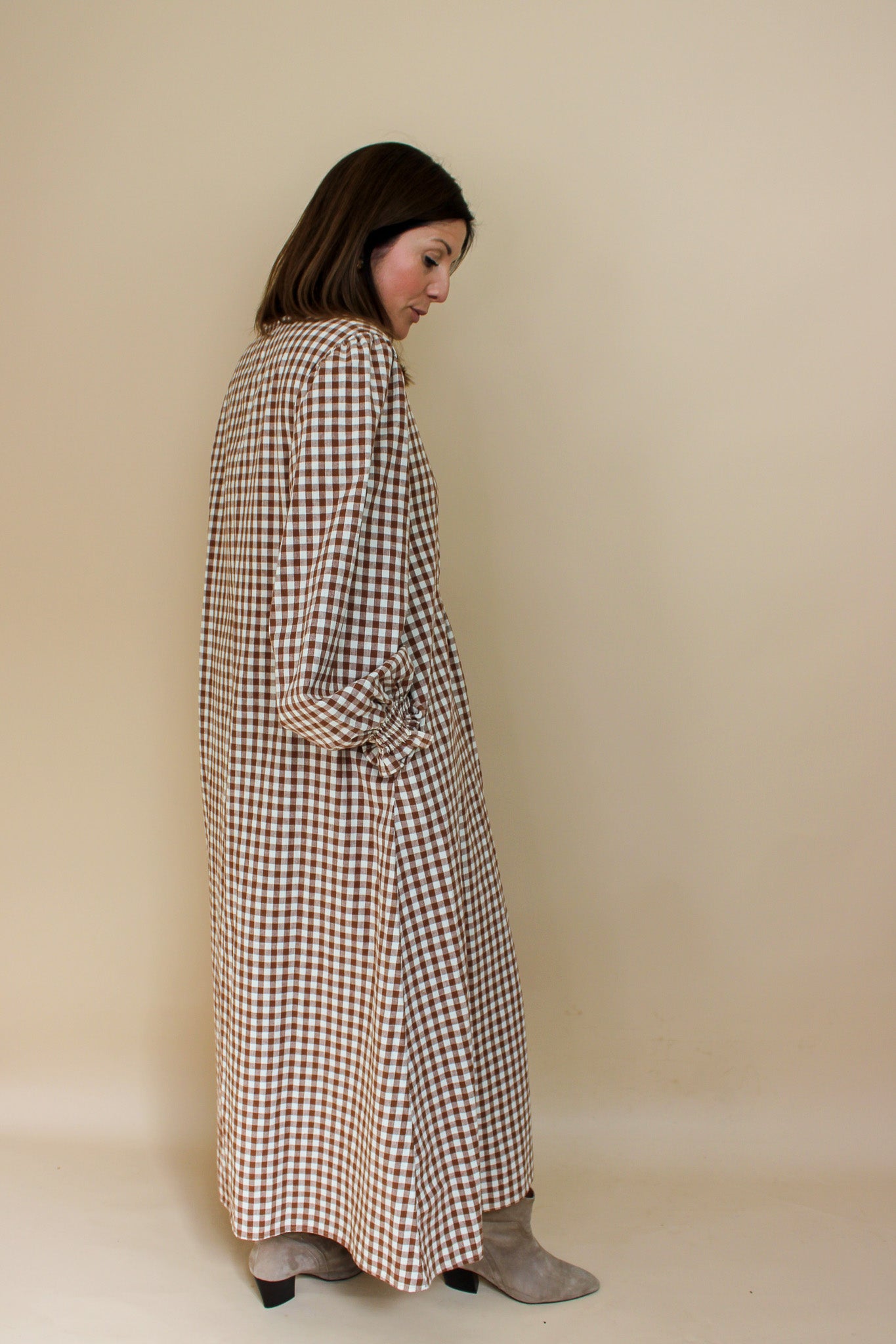 MEADOWS Cortland Long Sleeve Gingham Midi Dress Size 8-10