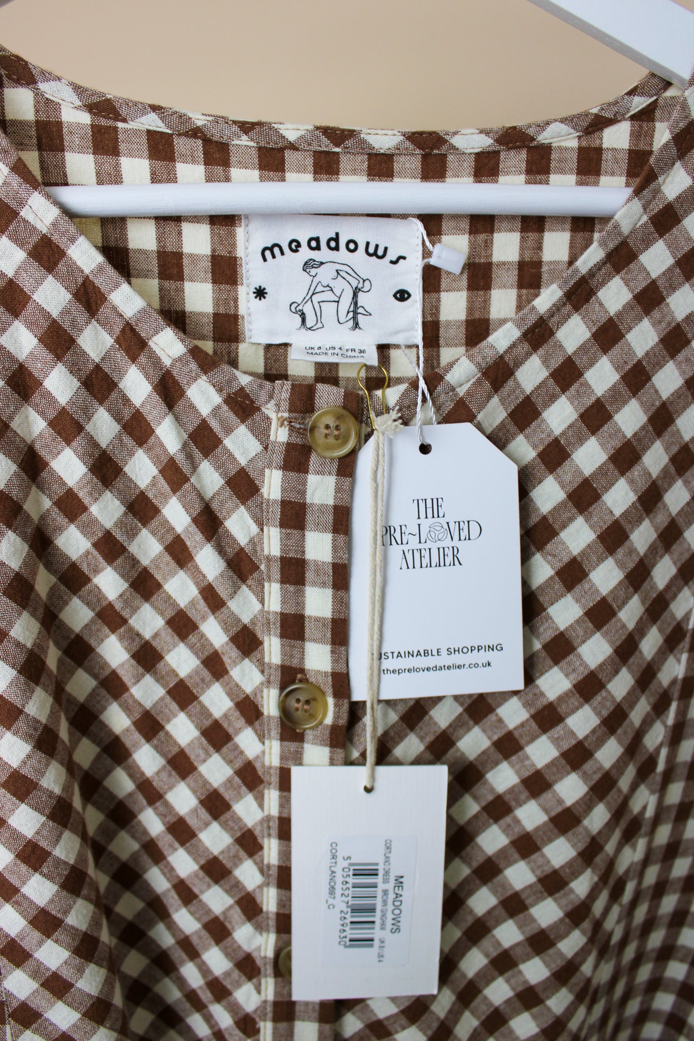 MEADOWS Cortland Long Sleeve Gingham Midi Dress Size 8-10