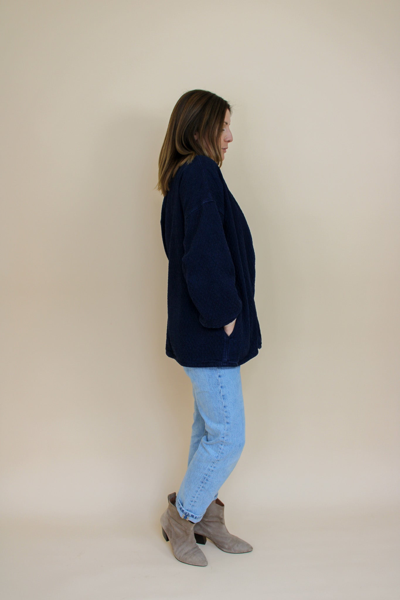 TOAST Textured Cotton Denim Open Jacket Size 10