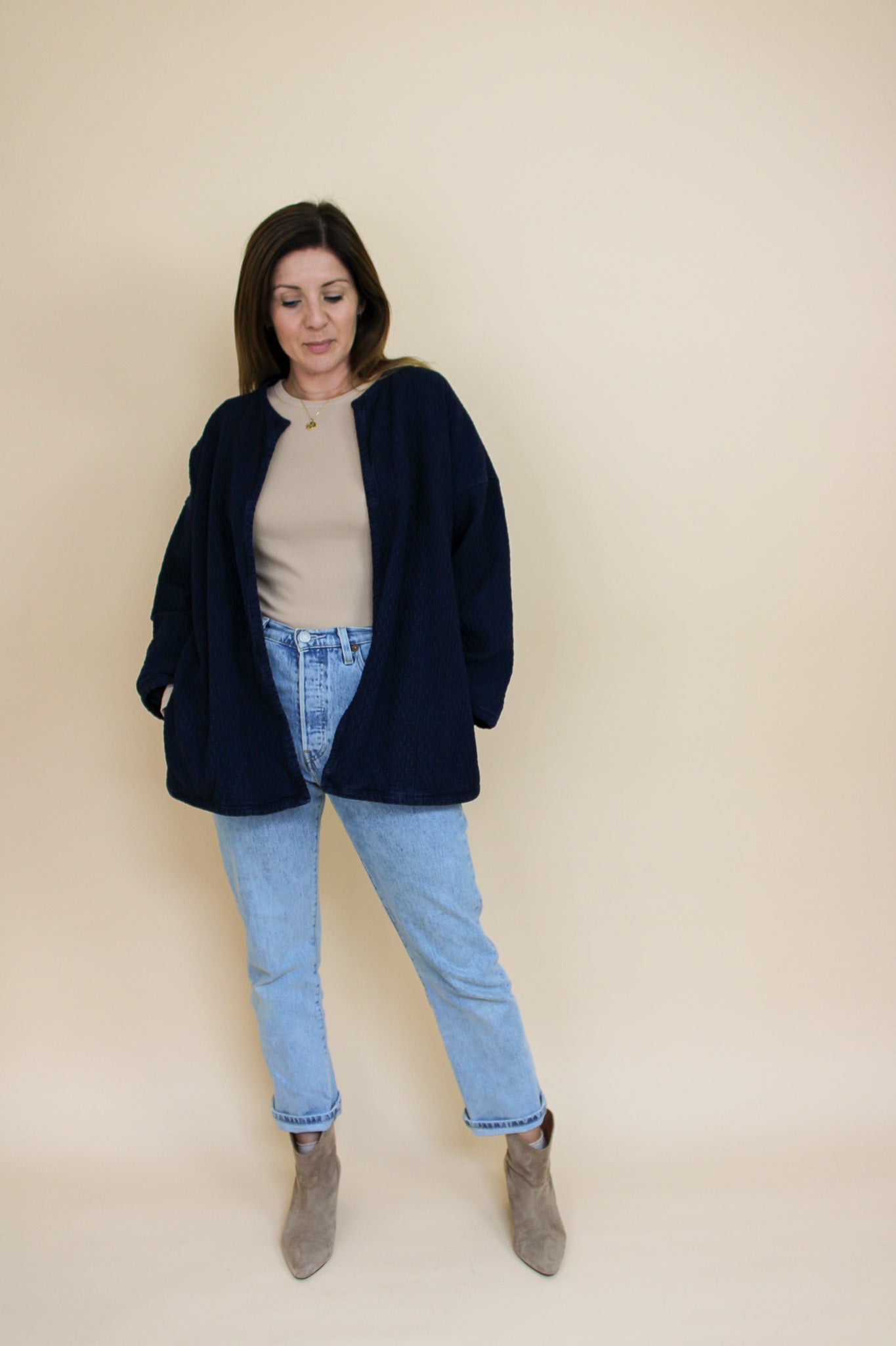 TOAST Textured Cotton Denim Open Jacket Size 10