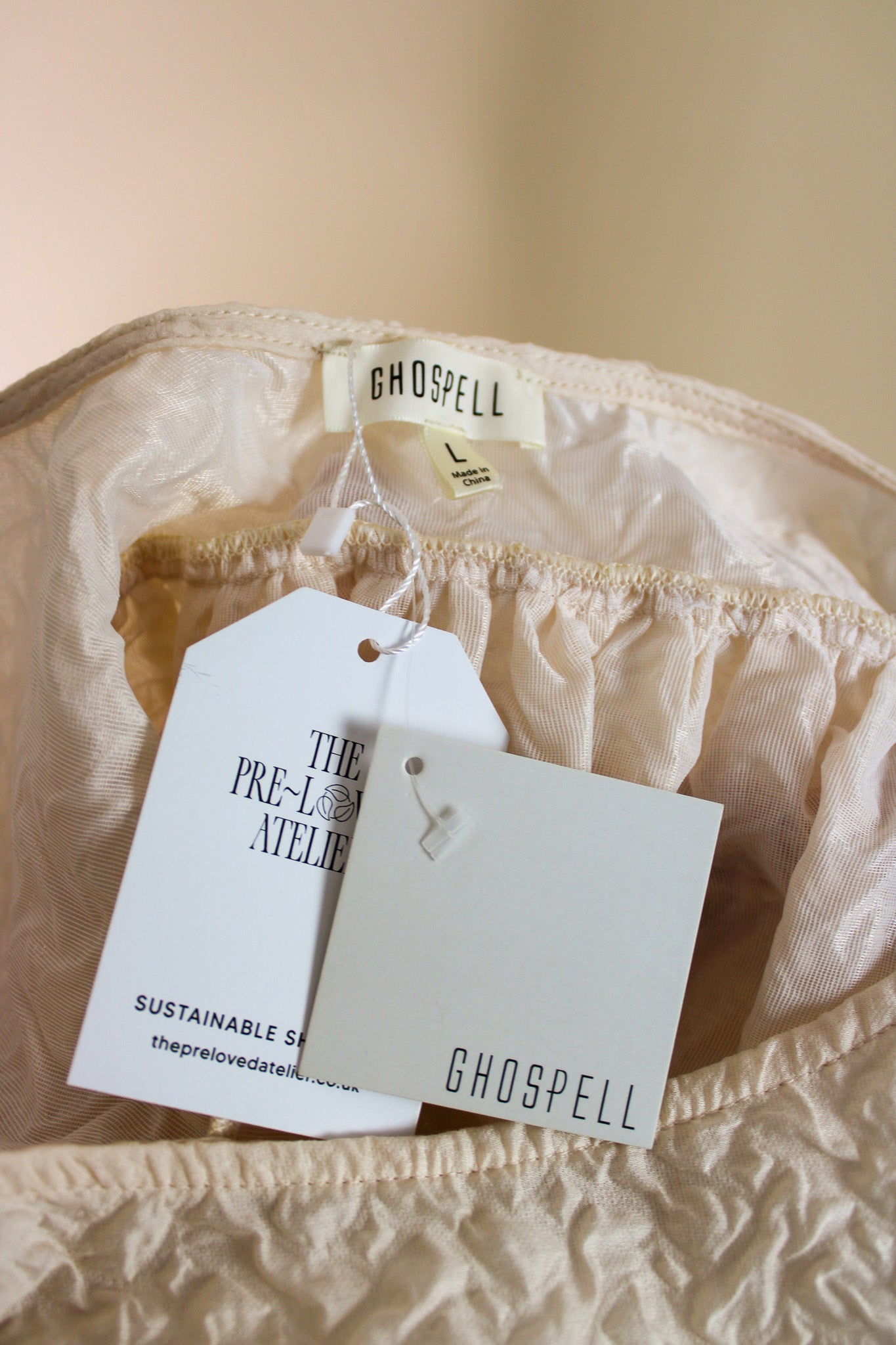 GHOSPELL Balloon Sleeve Midi Smock Dress Size L