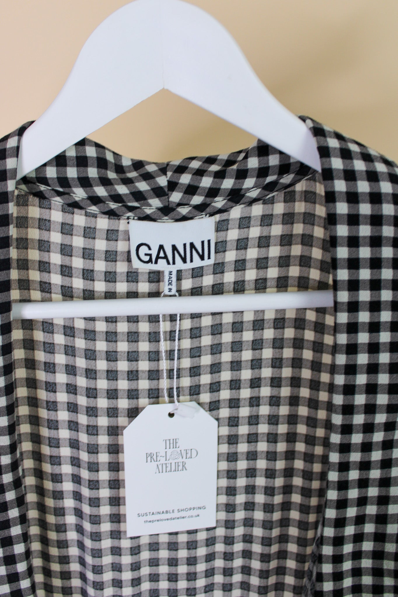GANNI Gingham Wrap Midi Dress Size 10