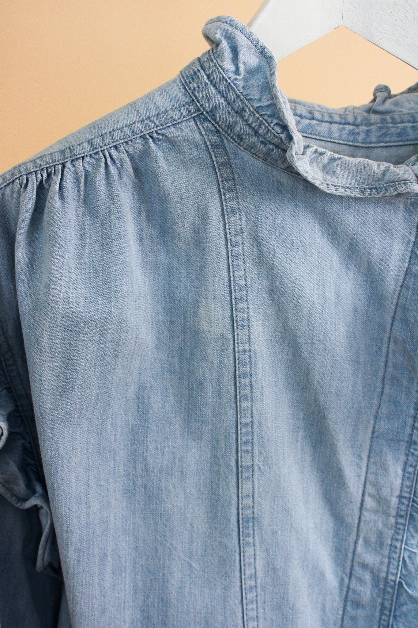 ISABEL MARANT ETOILE Gossia Chambray Ruffle denim blouse Size 10